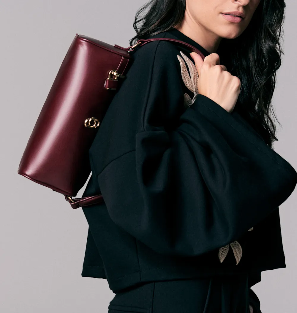 Bolsa De Ombro Cadeado Couro Vinho - imagem 2