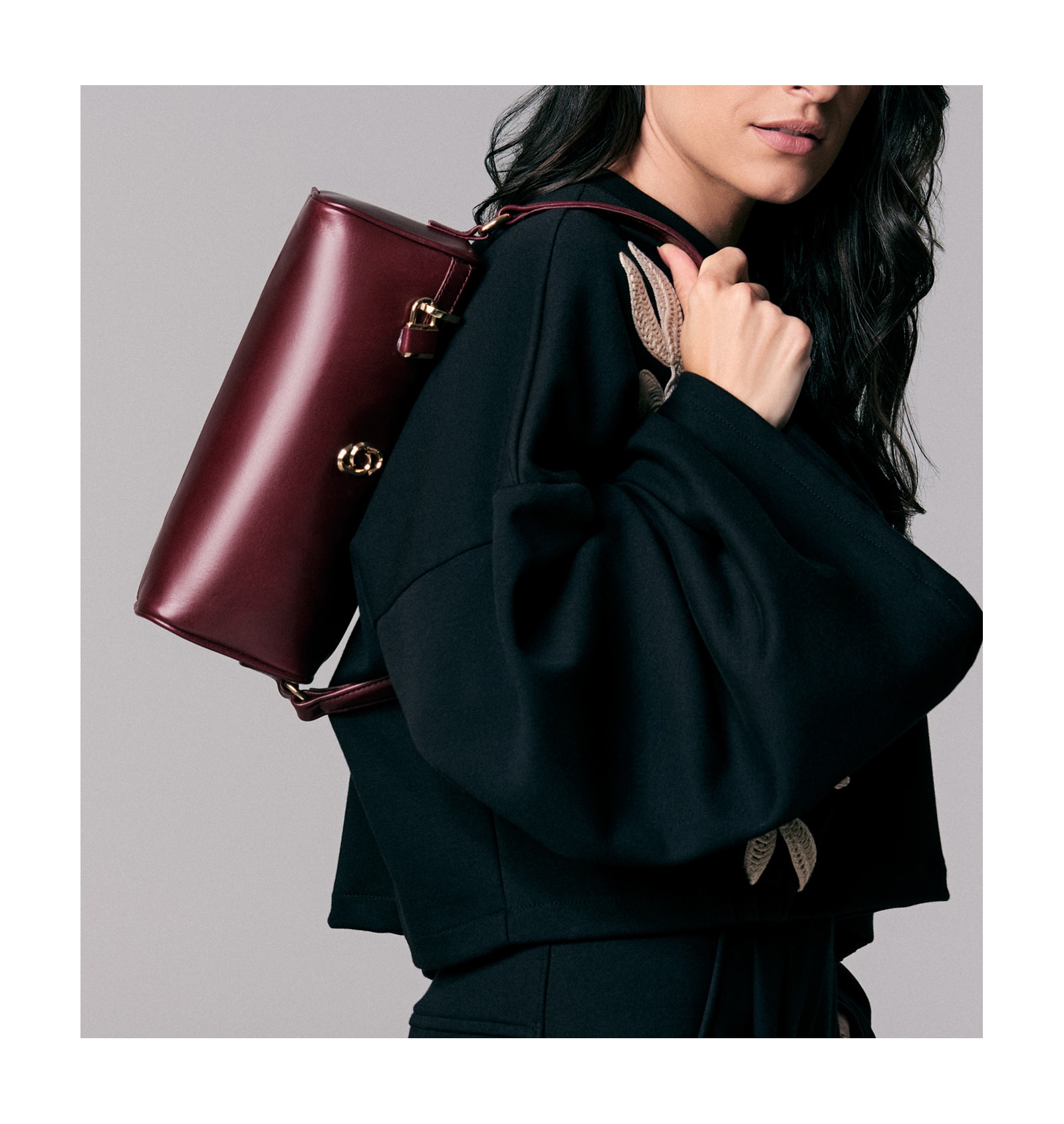 Bolsa De Ombro Cadeado Couro Vinho