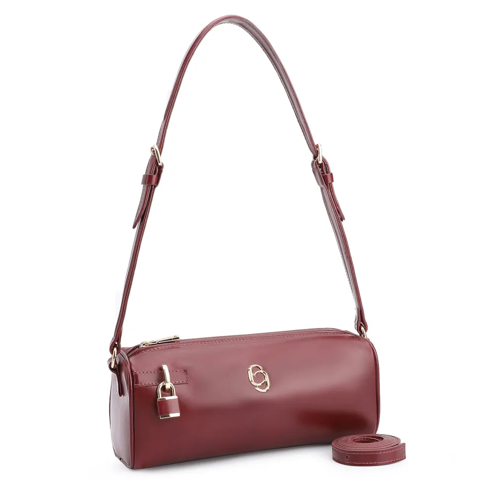 Bolsa De Ombro Cadeado Couro Vinho - imagem 3