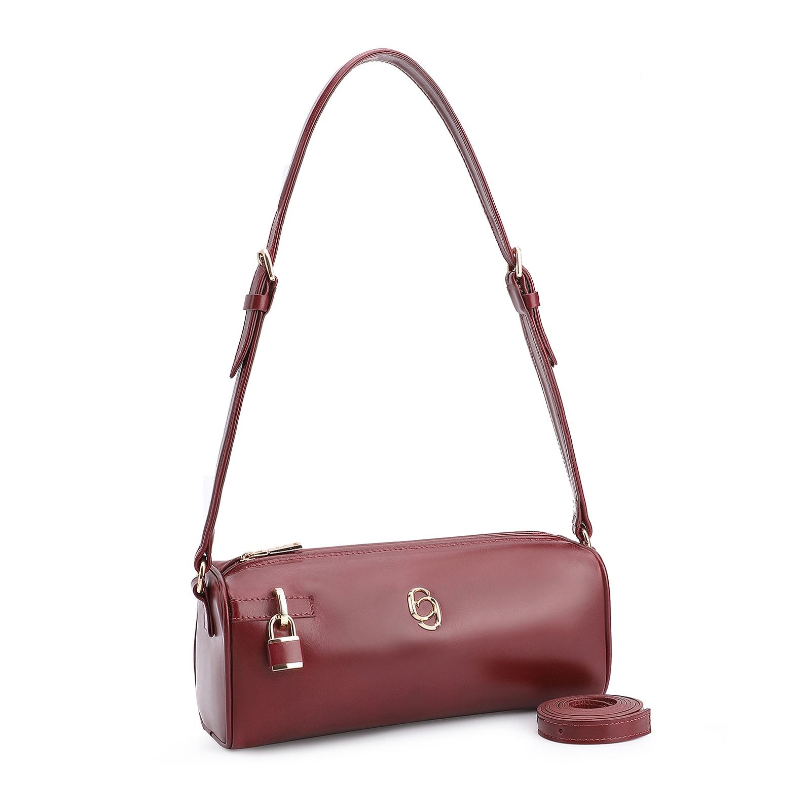 Bolsa De Ombro Cadeado Couro Vinho