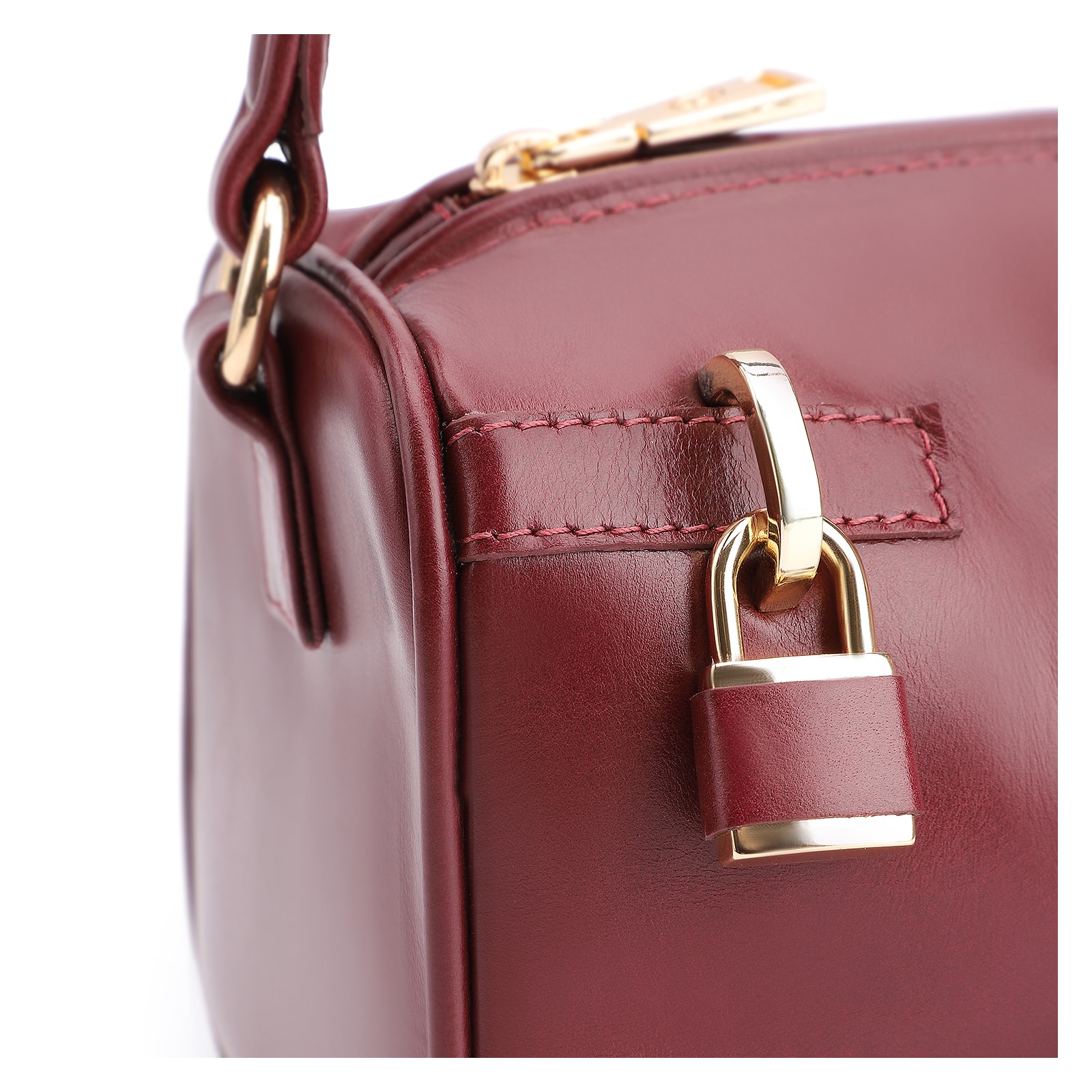 Bolsa De Ombro Cadeado Couro Vinho