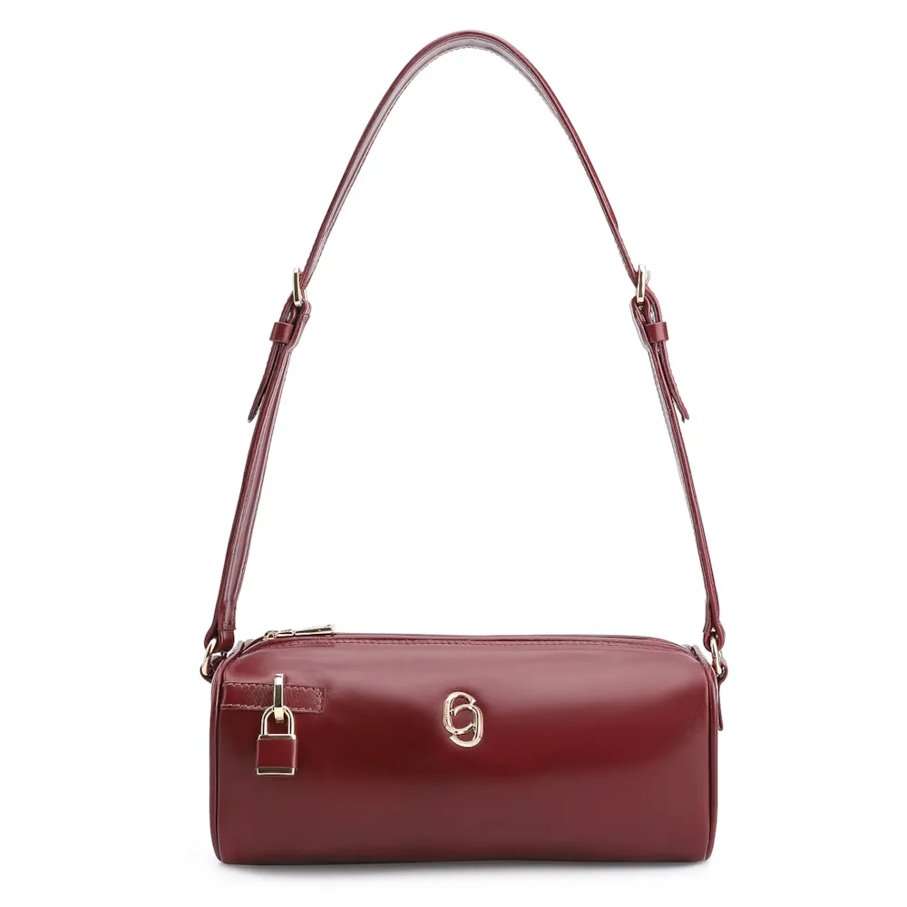 Bolsa De Ombro Cadeado Couro Vinho