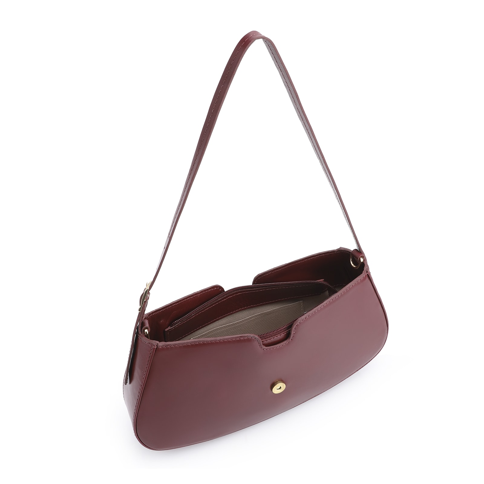 Bolsa De Ombro Cadeado Couro Vinho