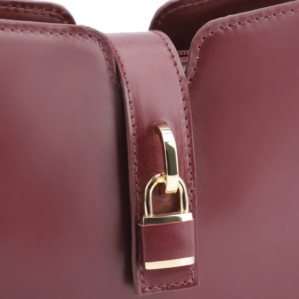 Bolsa De Ombro Cadeado Couro Vinho - imagem 5