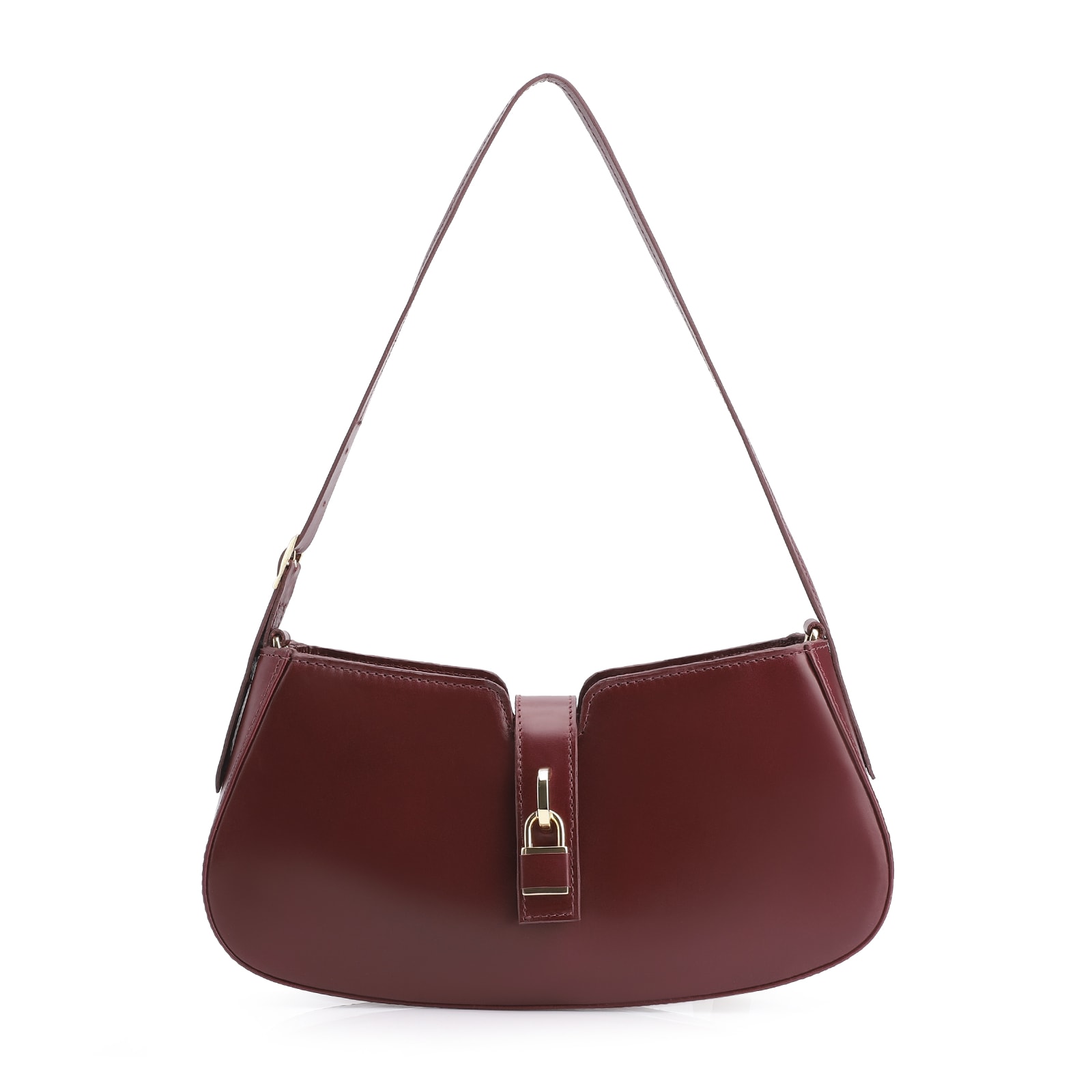 Bolsa De Ombro Cadeado Couro Vinho