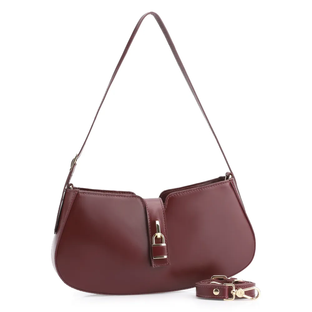 Bolsa De Ombro Cadeado Couro Vinho - imagem 2