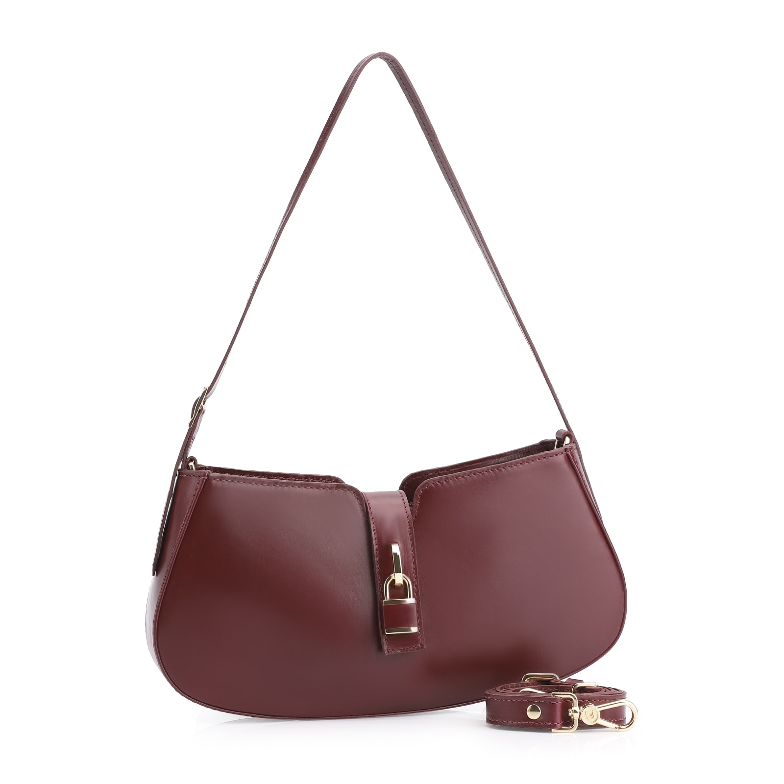 Bolsa De Ombro Cadeado Couro Vinho