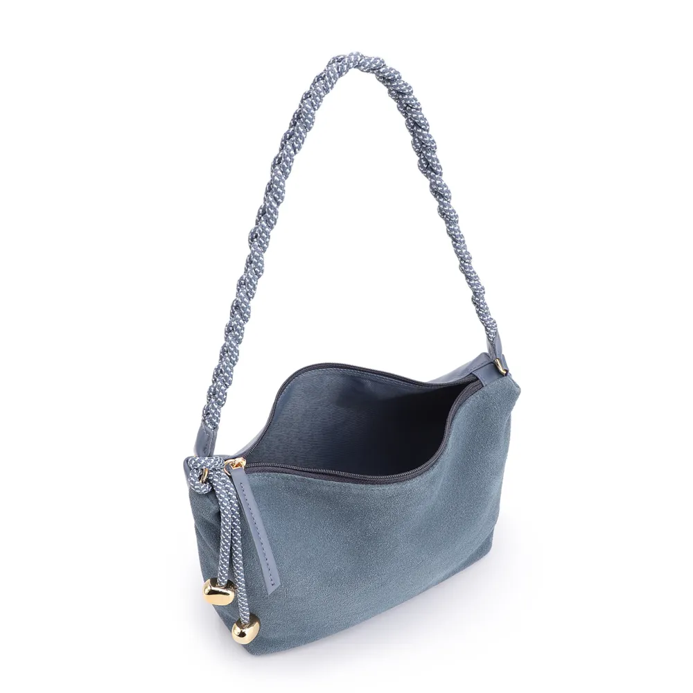 Bolsa De Ombro Cordão Couro Camurça/Couro Azul - imagem 5