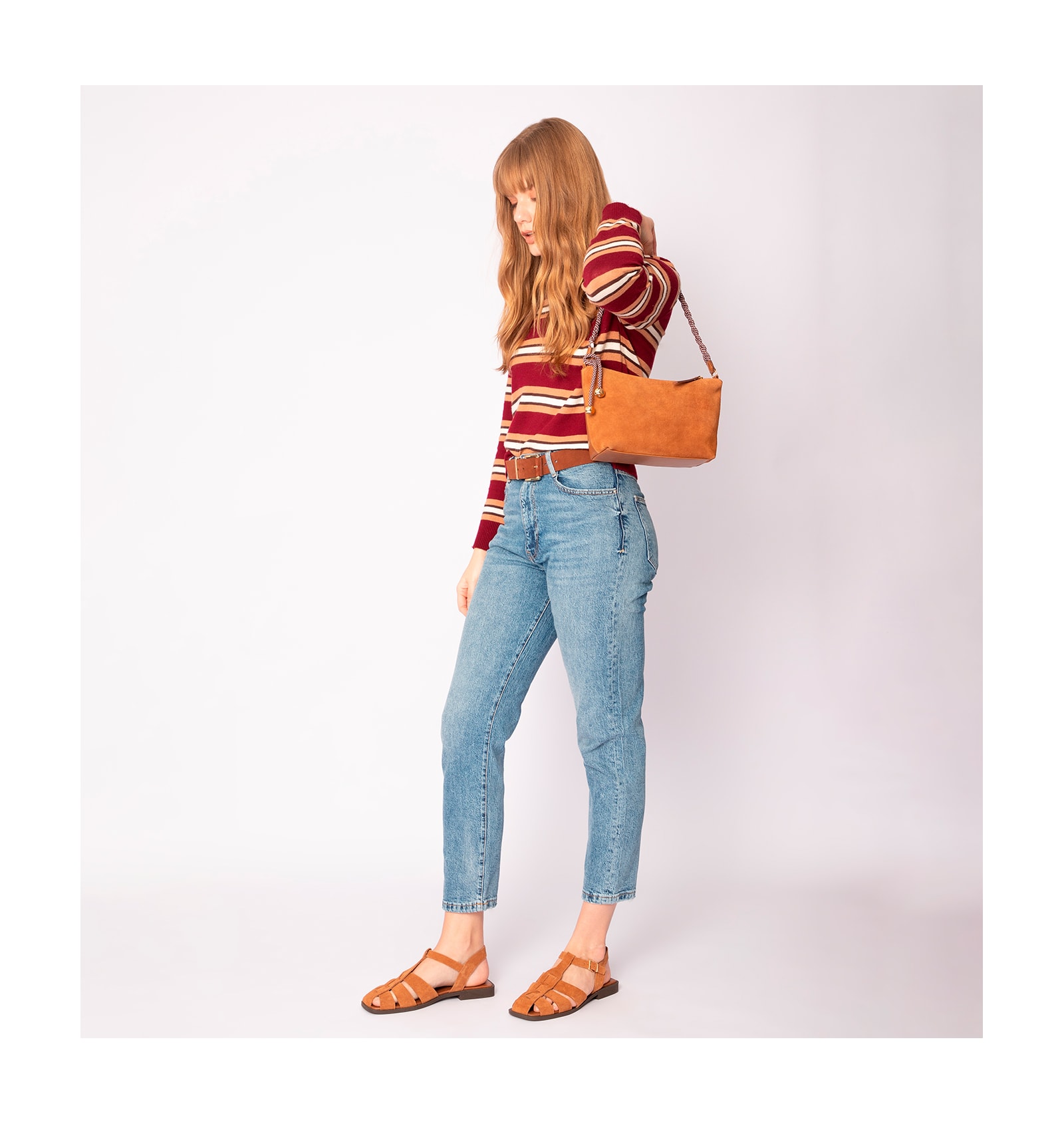 Bolsa De Ombro Cordão Couro Camurça/Couro Marrom