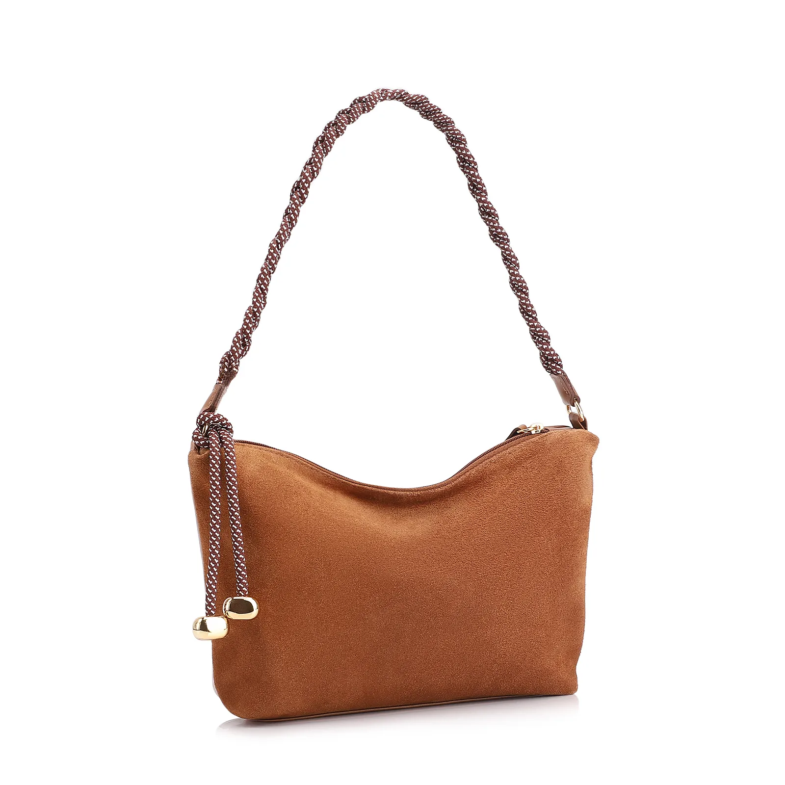 Bolsa De Ombro Cordão Couro Camurça/Couro Marrom