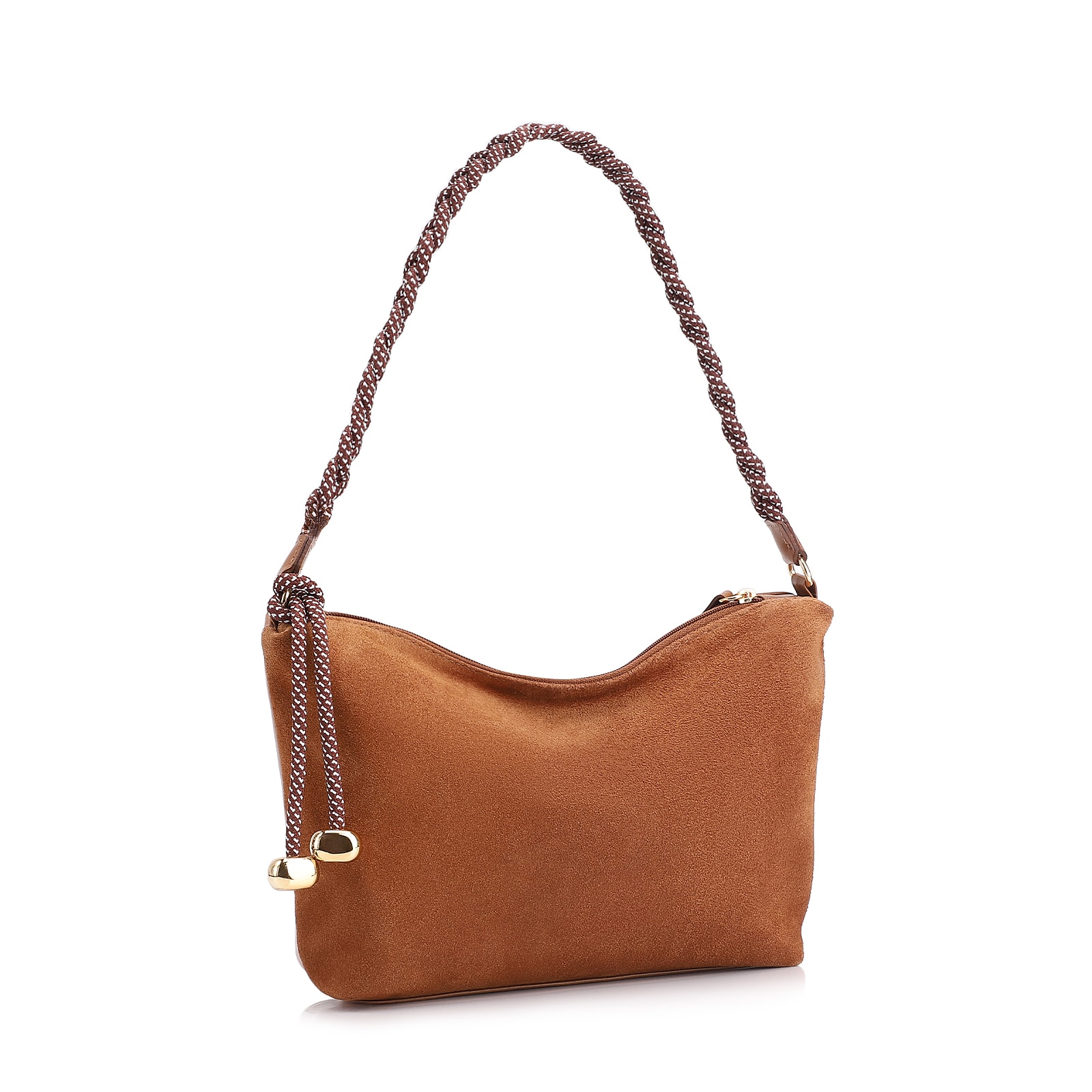 Bolsa De Ombro Cordão Couro Camurça/Couro Marrom