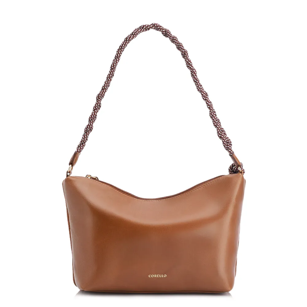 Bolsa De Ombro Cordão Couro Camurça/Couro Marrom - imagem 4