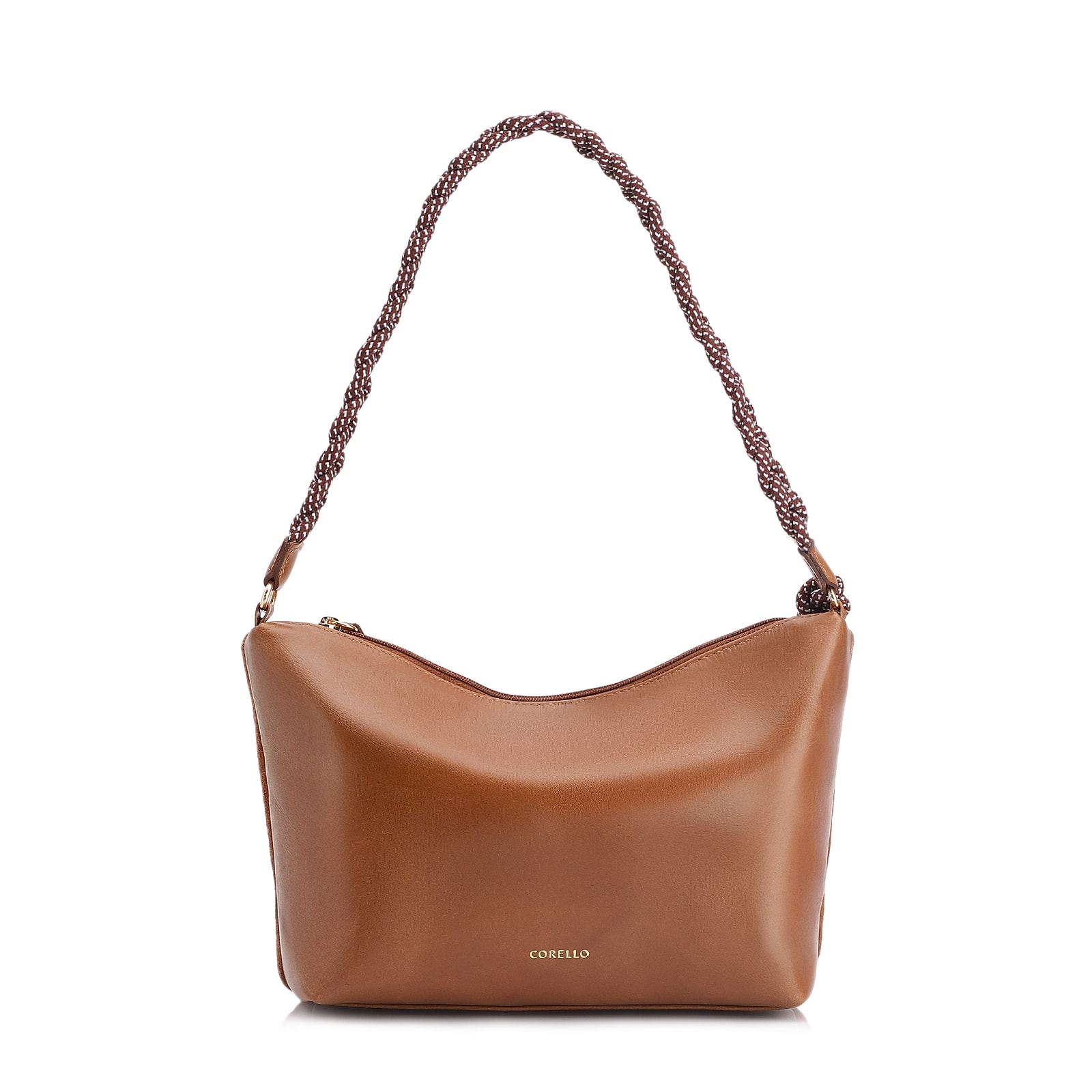 Bolsa De Ombro Cordão Couro Camurça/Couro Marrom