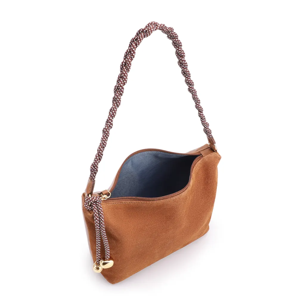 Bolsa De Ombro Cordão Couro Camurça/Couro Marrom - imagem 5