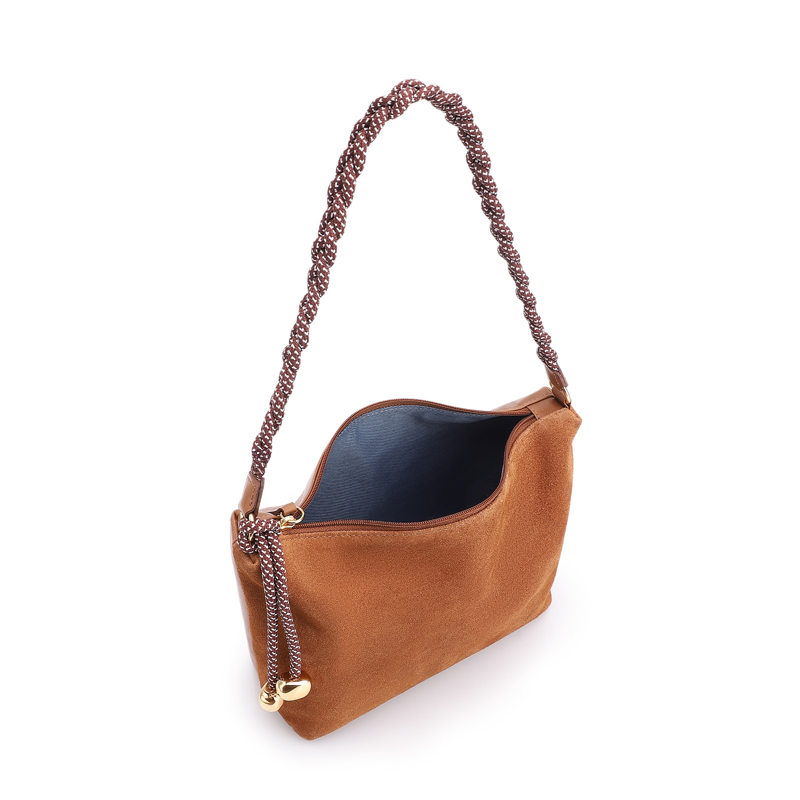 Bolsa De Ombro Cordão Couro Camurça/Couro Marrom