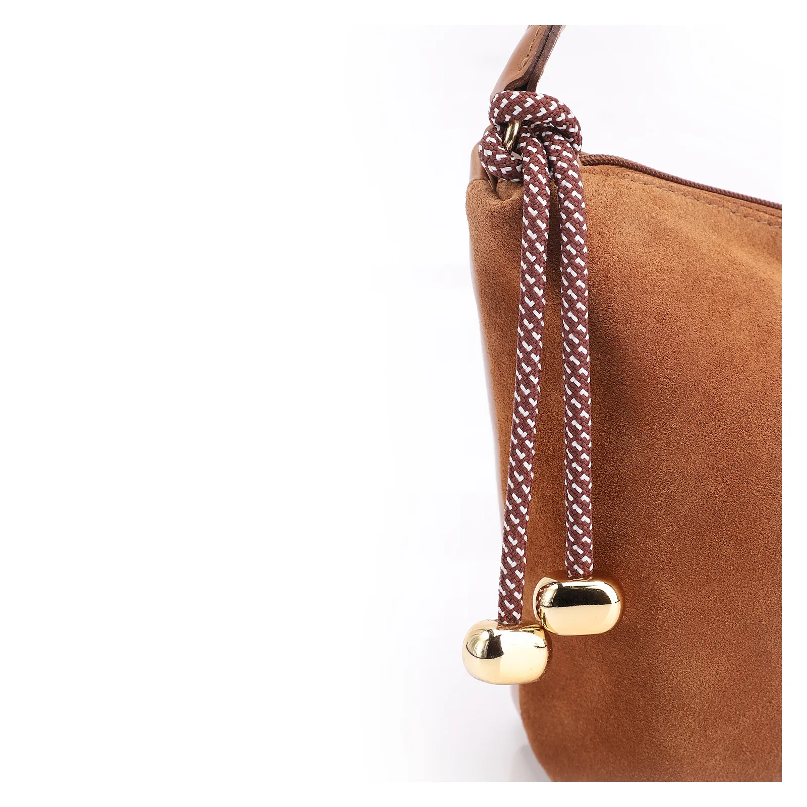 Bolsa De Ombro Cordão Couro Camurça/Couro Marrom