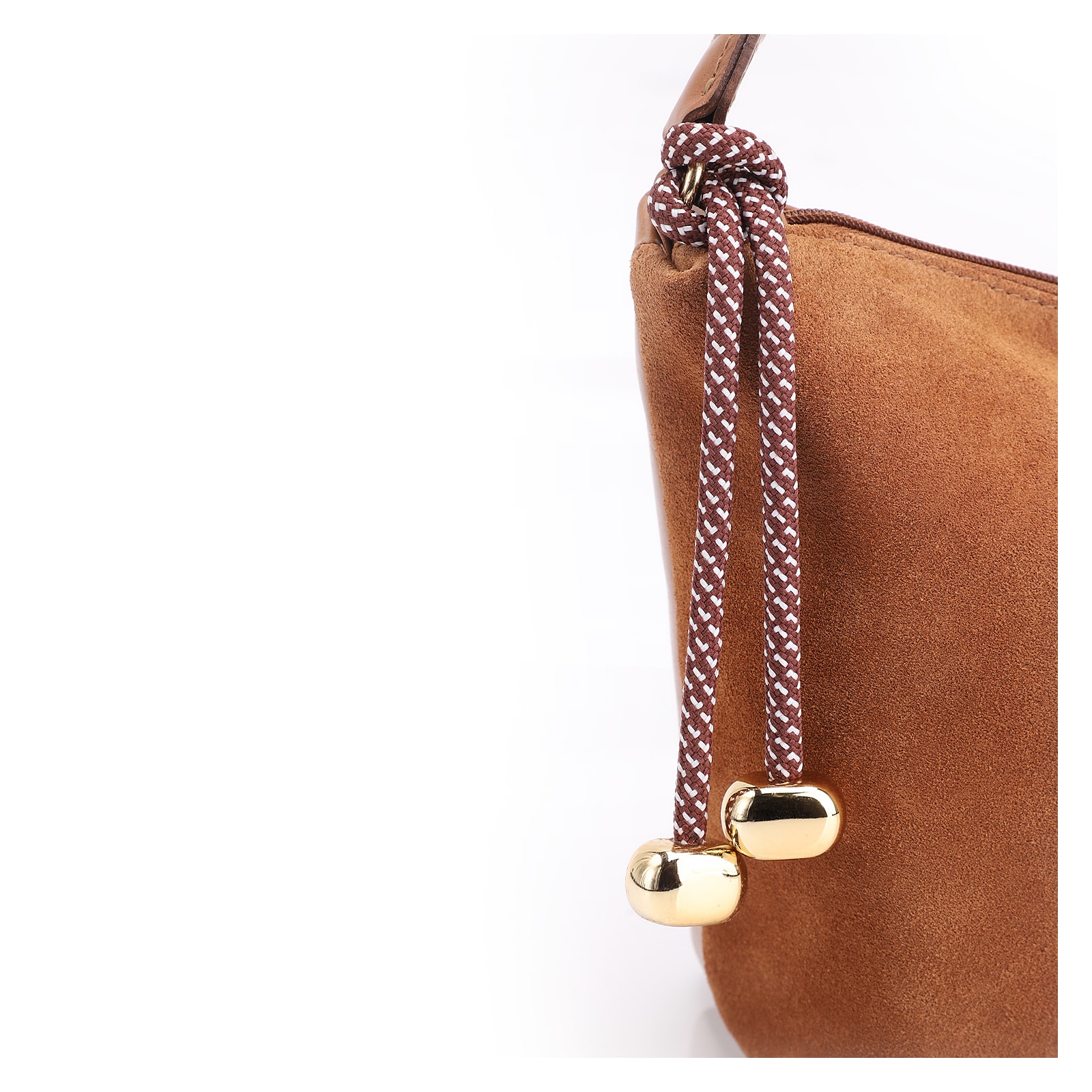 Bolsa De Ombro Cordão Couro Camurça/Couro Marrom