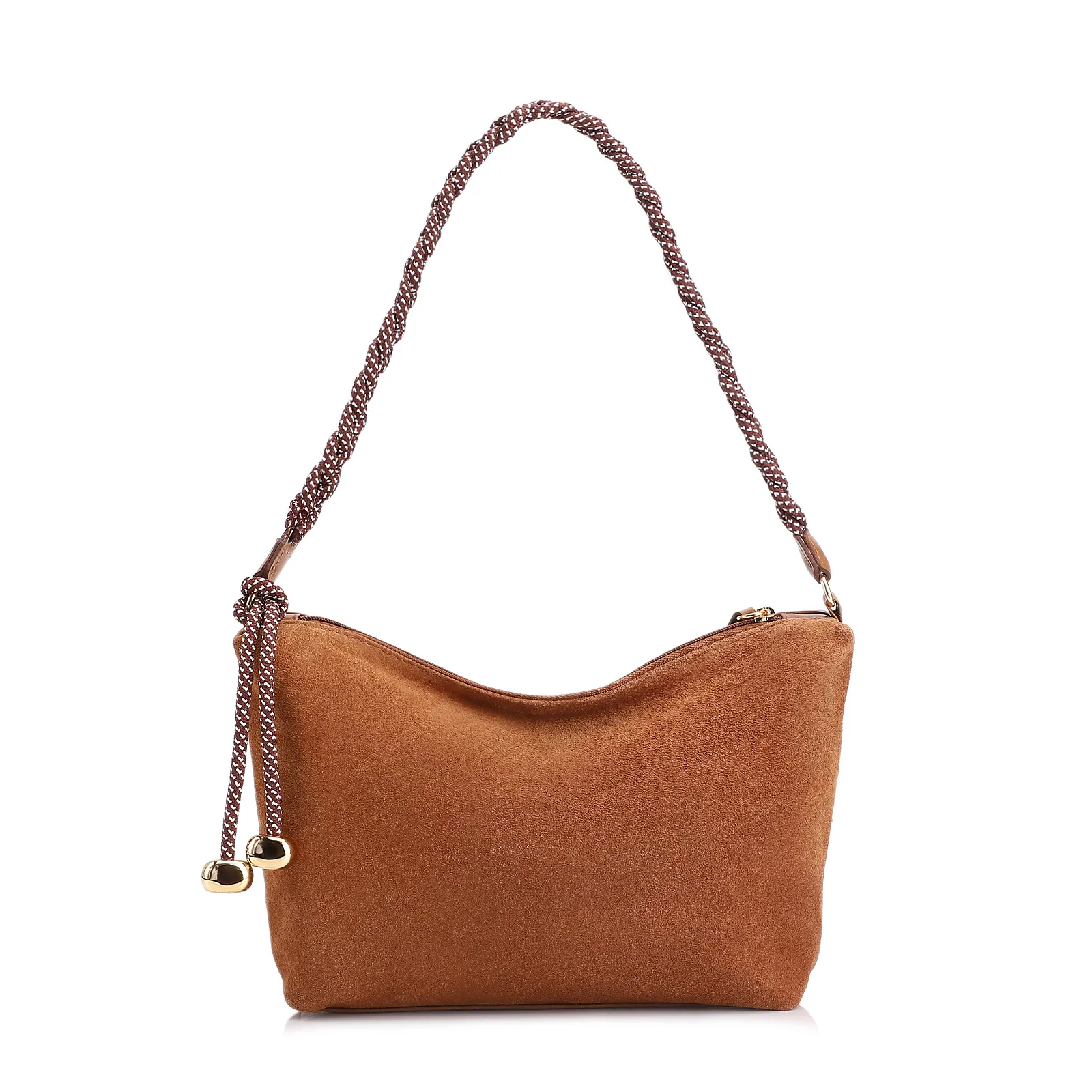 Bolsa De Ombro Cordão Couro Camurça/Couro Marrom