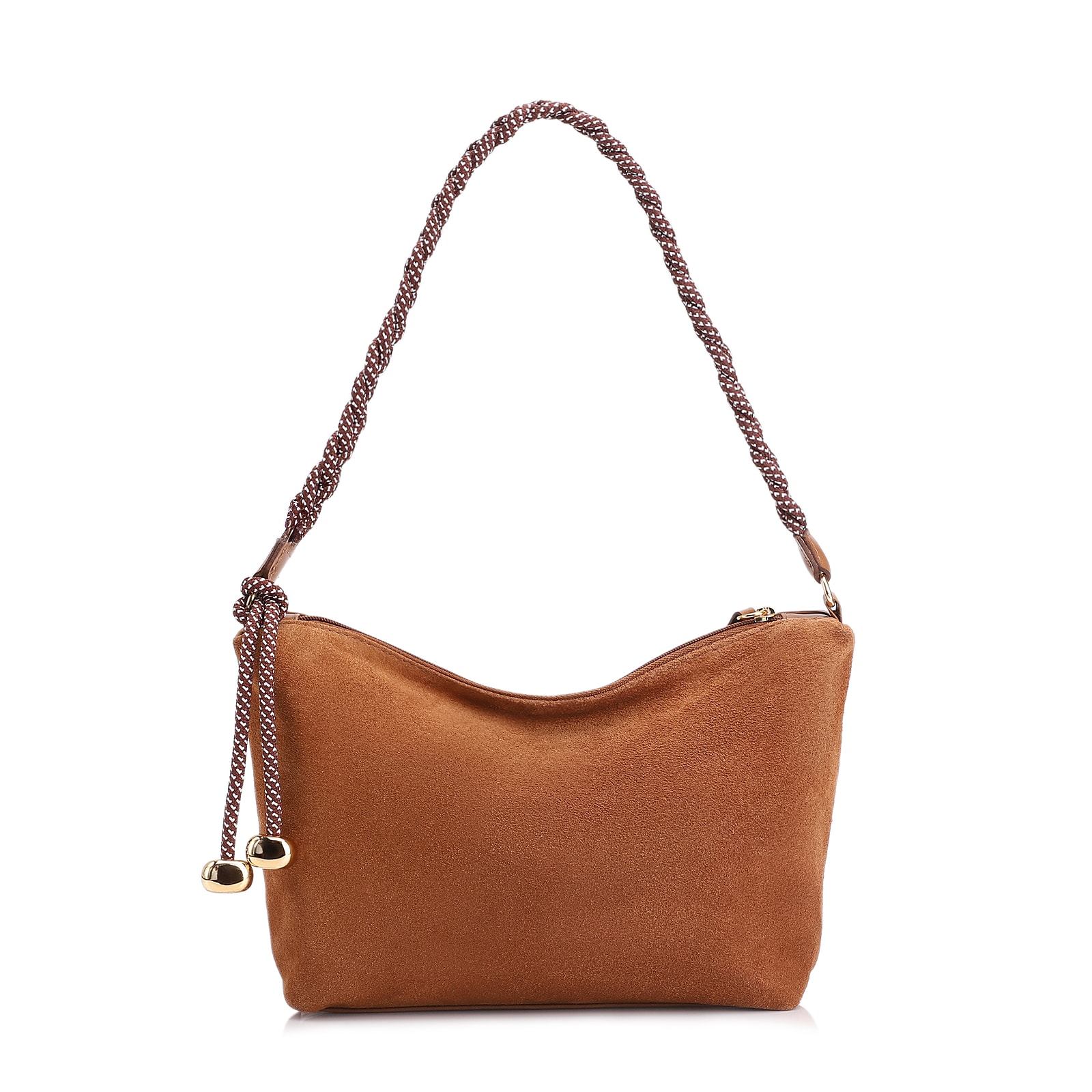 Bolsa De Ombro Cordão Couro Camurça/Couro Marrom