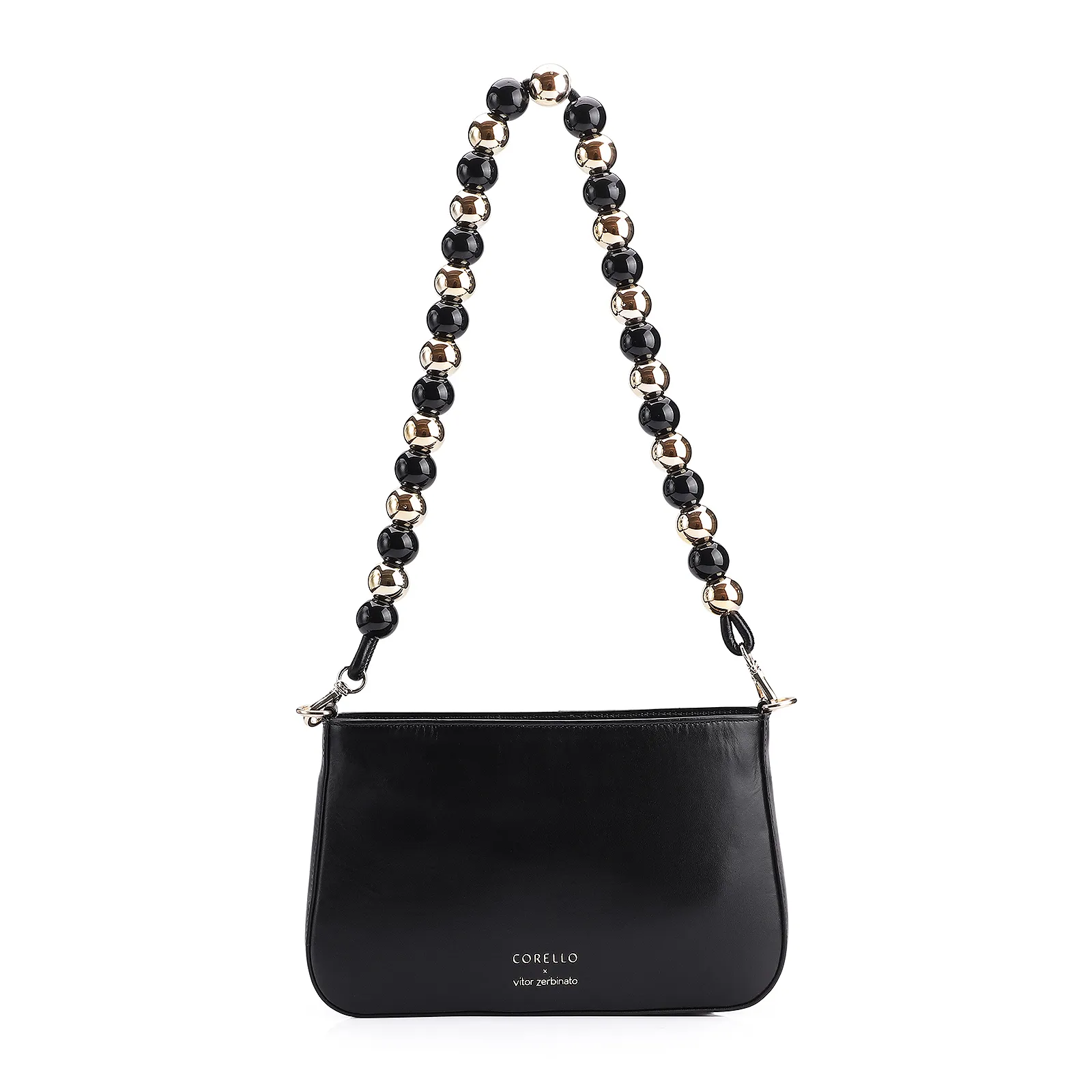 Bolsa De Ombro Corello x Vitor Zerbinato Couro Preto