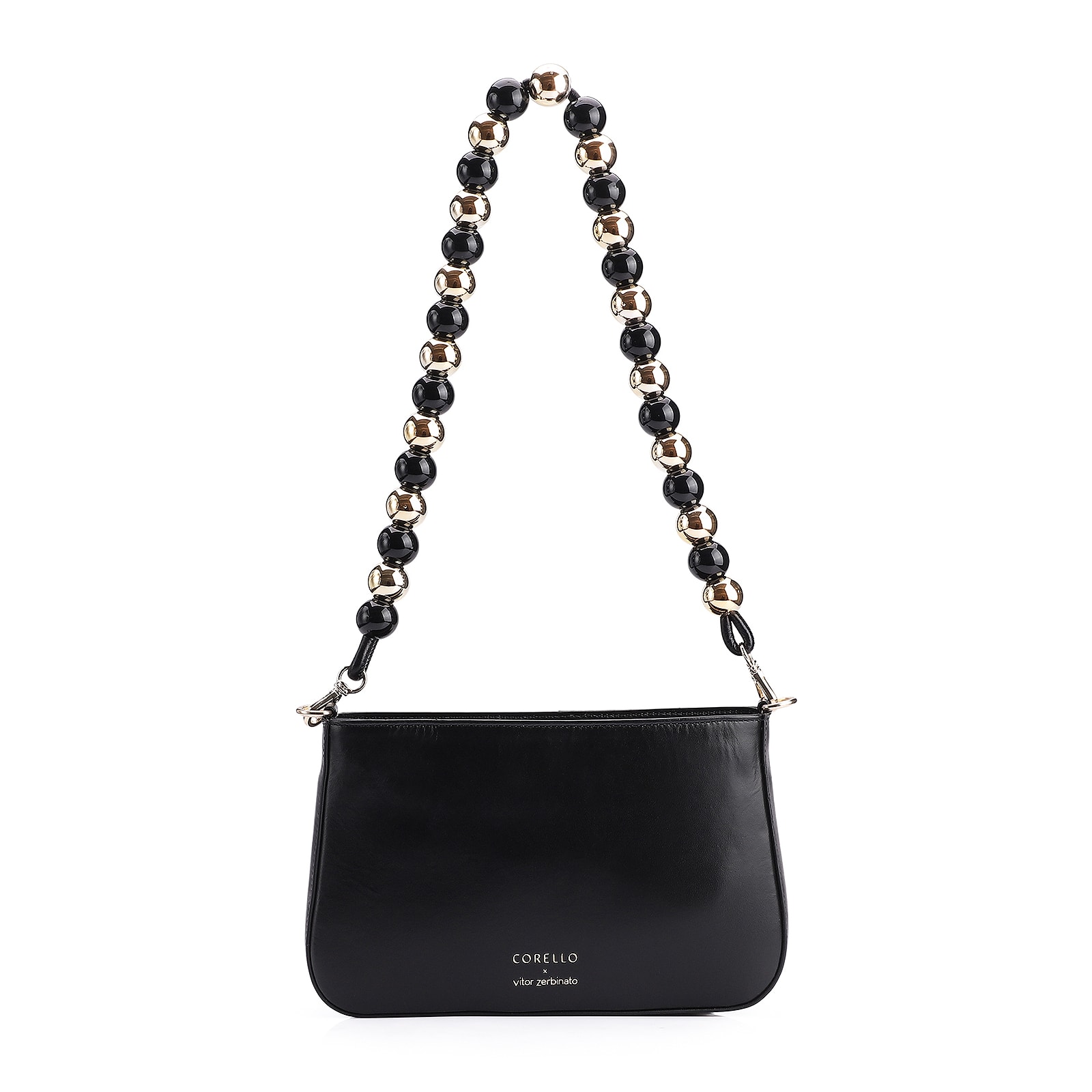 Bolsa De Ombro Corello x Vitor Zerbinato Couro Preto