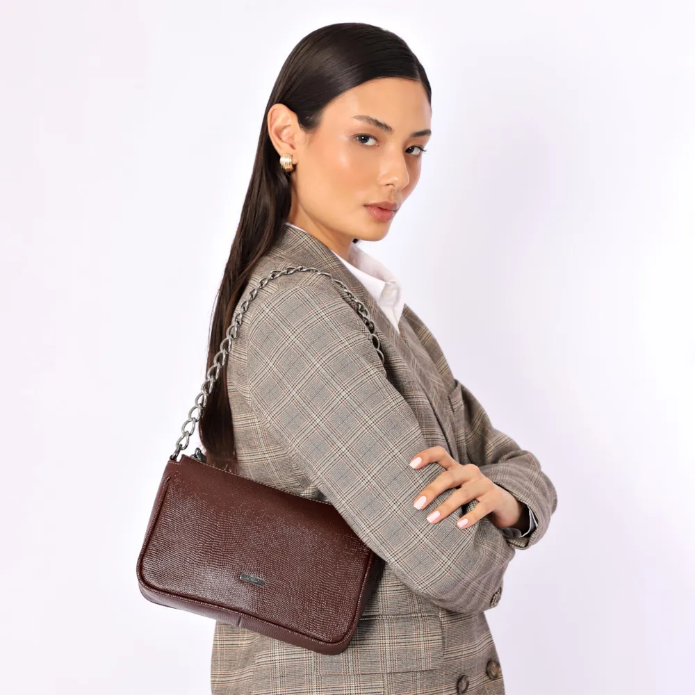 Bolsa De Ombro Correntes Alt Lezard Marrom - imagem 2