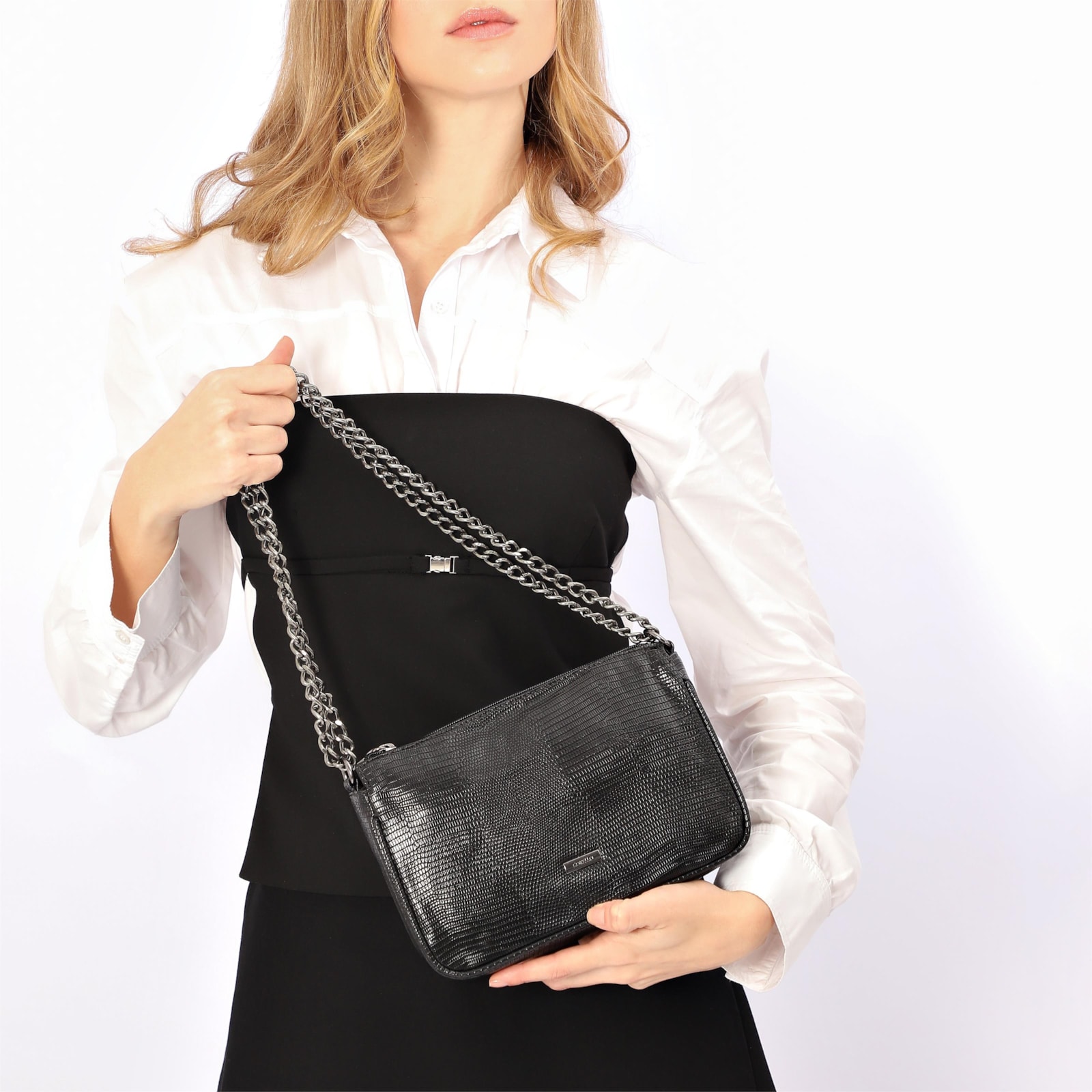 Bolsa De Ombro Correntes Alt Lezard Preto