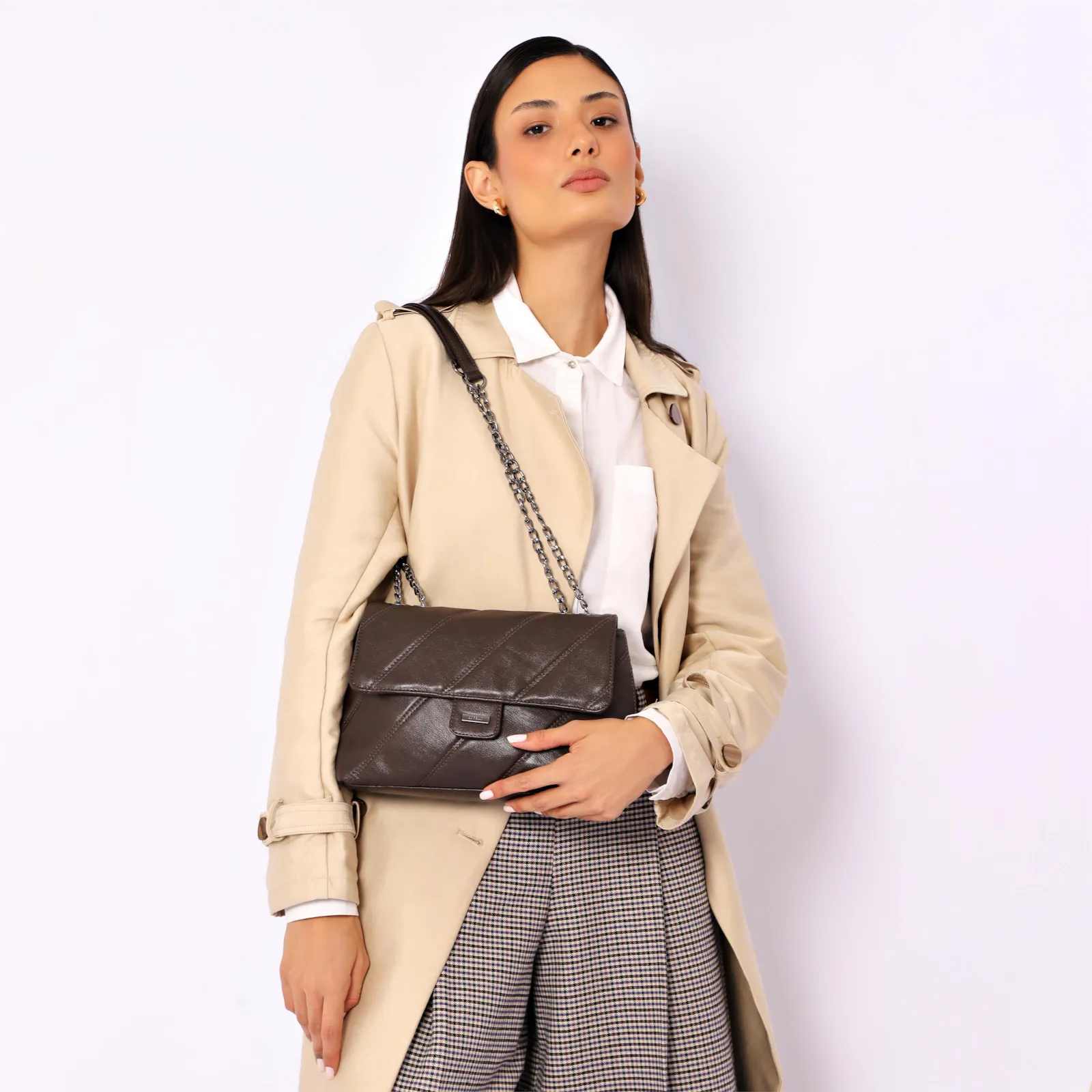 Bolsa De Ombro Correntes Alt Marrom Escuro