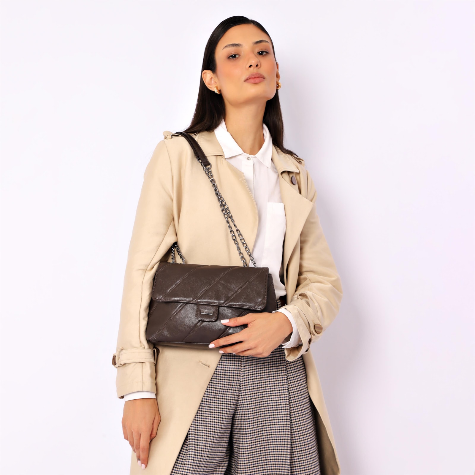 Bolsa De Ombro Correntes Alt Marrom Escuro