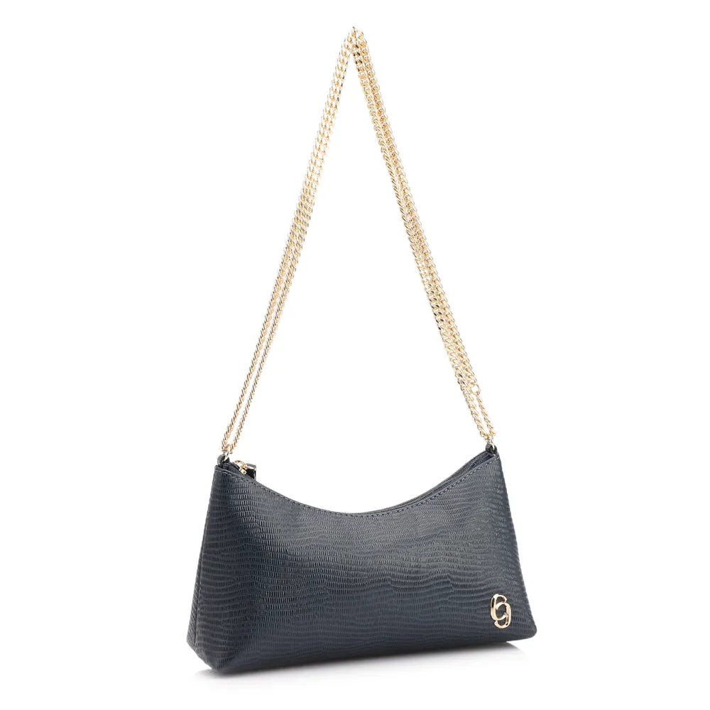 Bolsa De Ombro Correntes Couro Lezard Azul - imagem 2