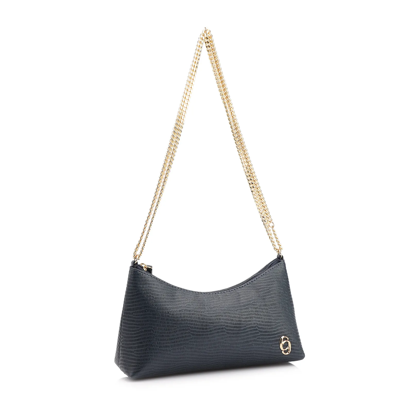 Bolsa De Ombro Correntes Couro Lezard Azul