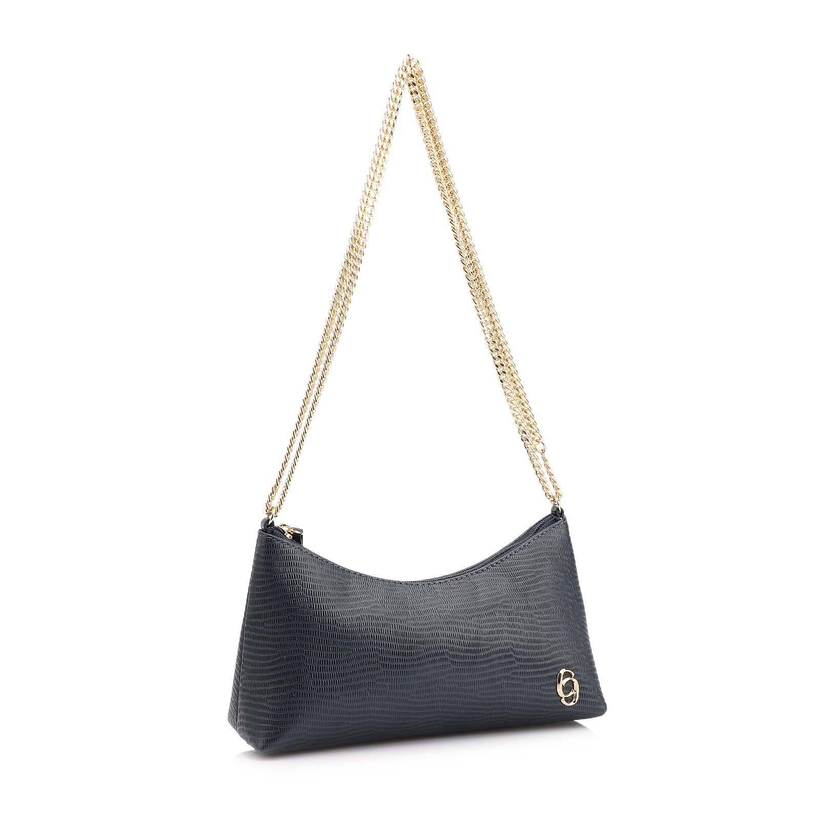 Bolsa De Ombro Correntes Couro Lezard Azul