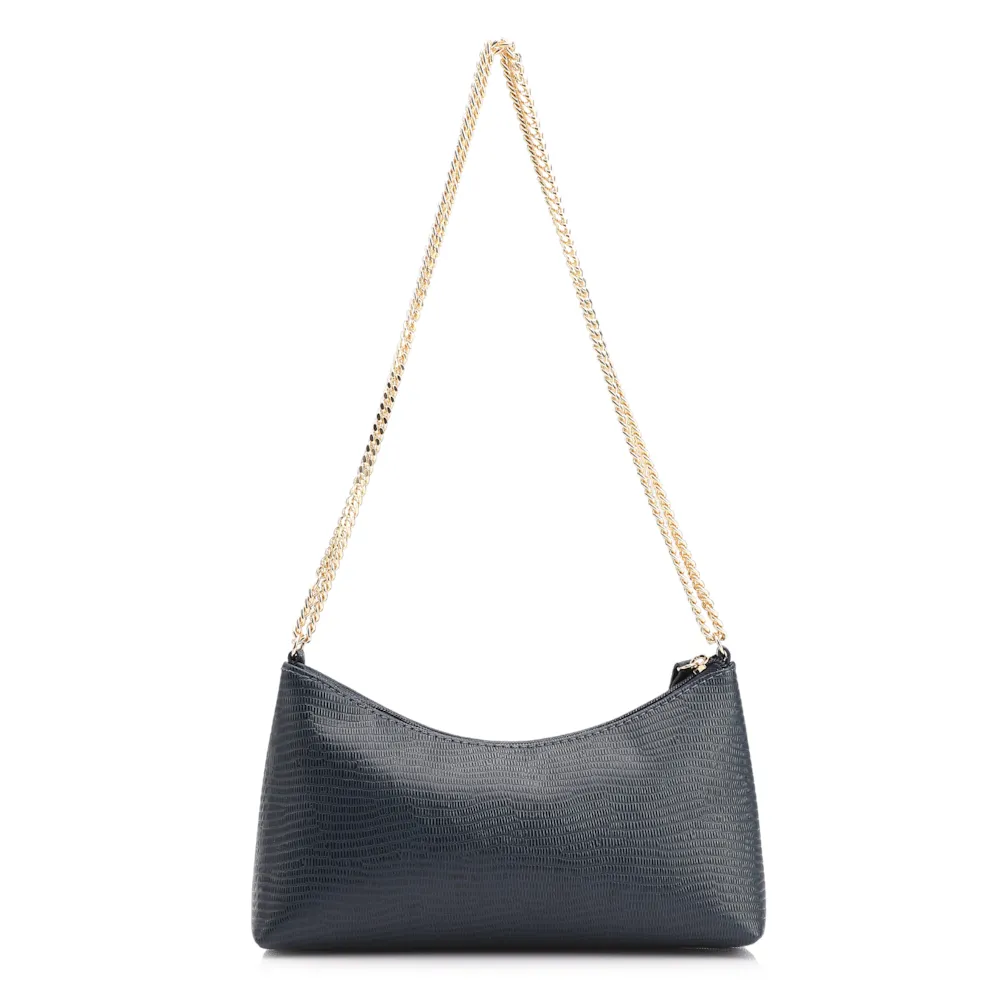 Bolsa De Ombro Correntes Couro Lezard Azul - imagem 3