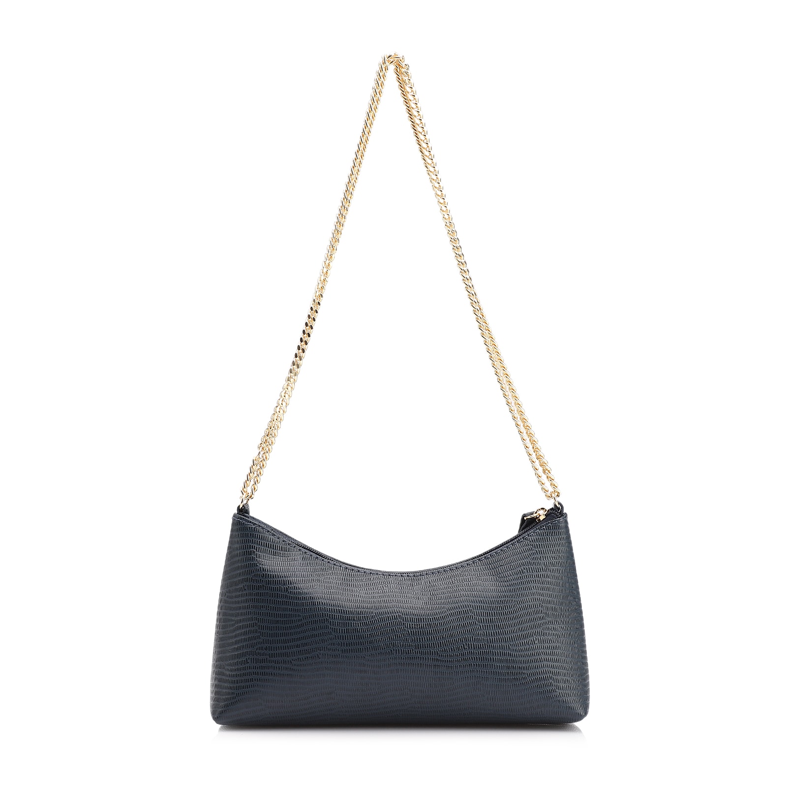 Bolsa De Ombro Correntes Couro Lezard Azul