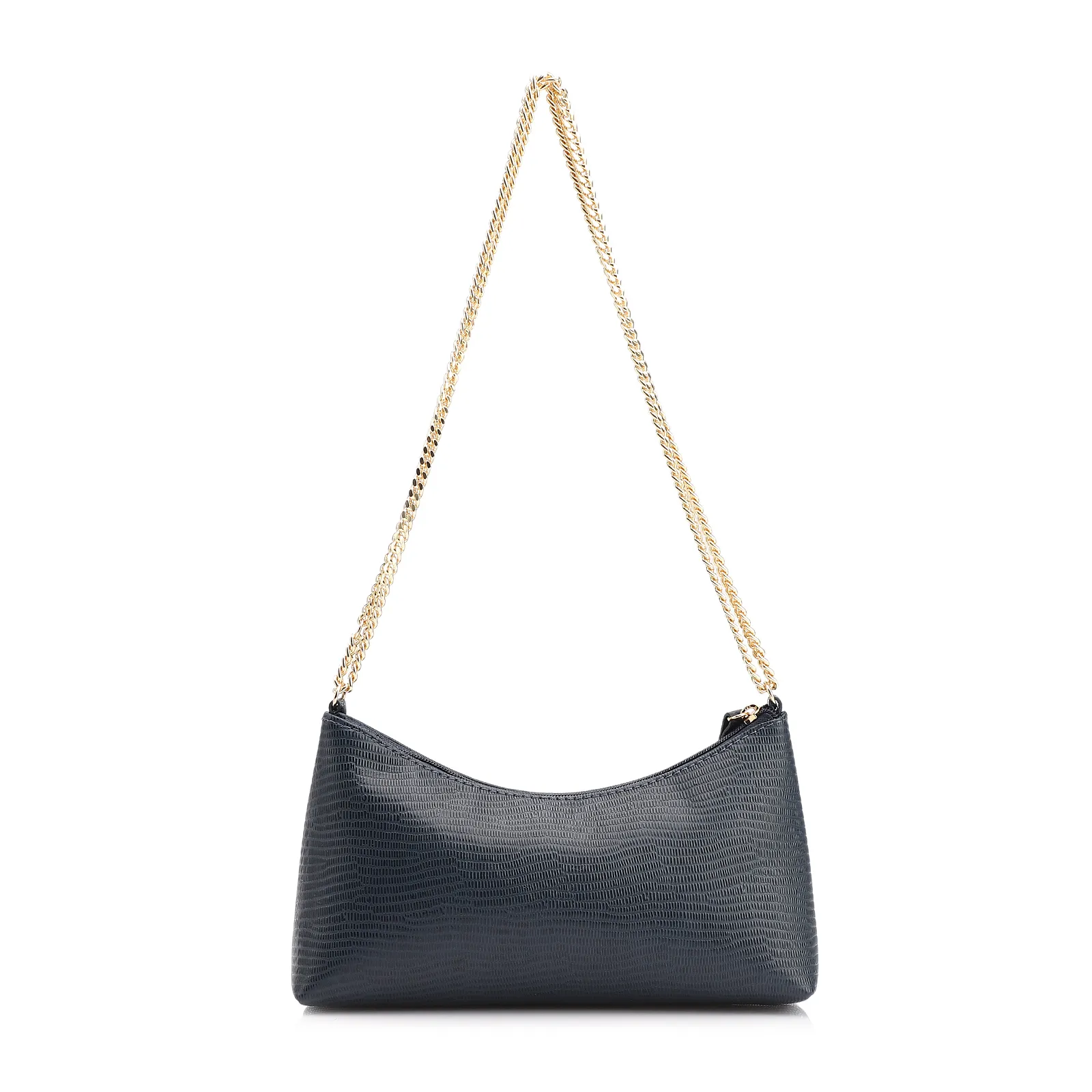 Bolsa De Ombro Correntes Couro Lezard Azul