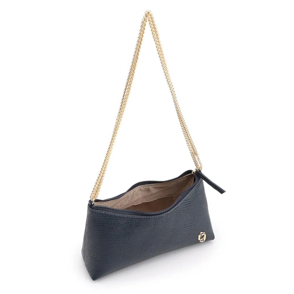 Bolsa De Ombro Correntes Couro Lezard Azul - imagem 4