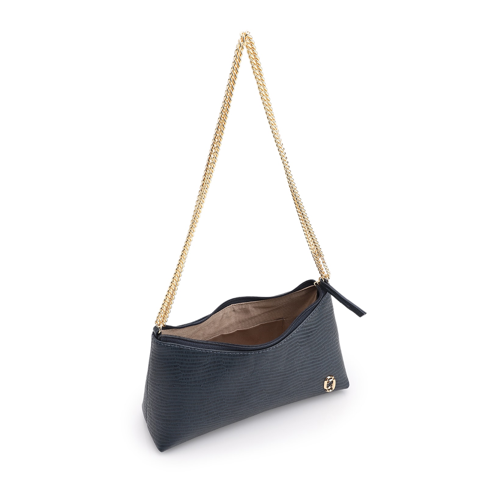 Bolsa De Ombro Correntes Couro Lezard Azul