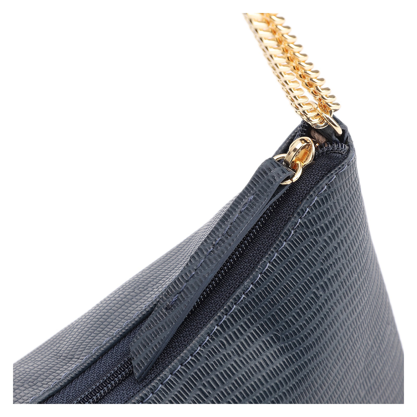 Bolsa De Ombro Correntes Couro Lezard Azul
