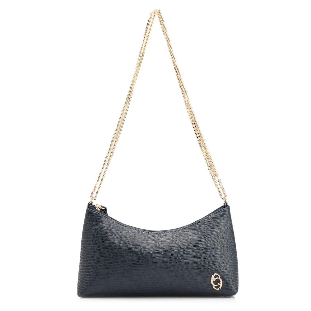 Bolsa De Ombro Correntes Couro Lezard Azul