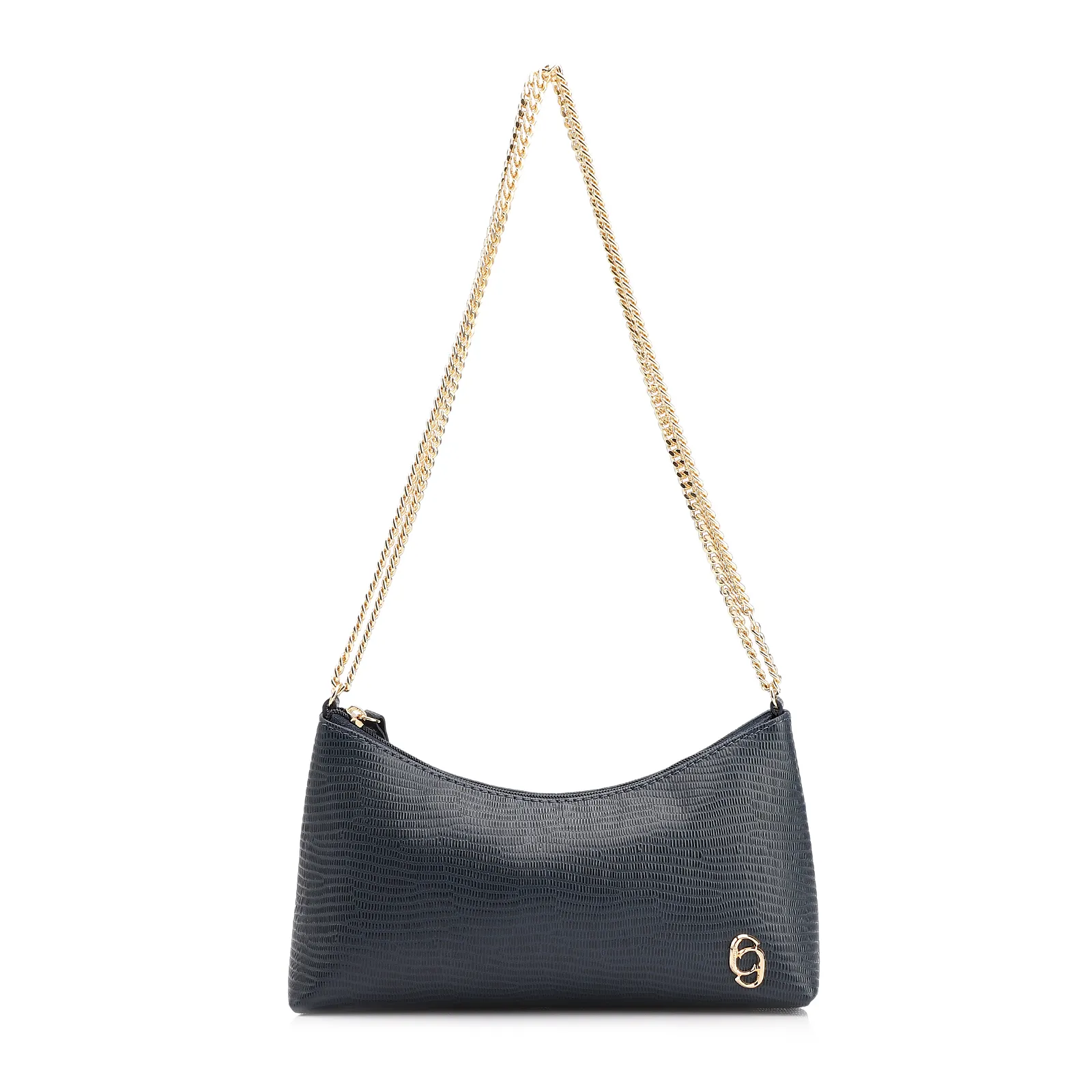 Bolsa De Ombro Correntes Couro Lezard Azul