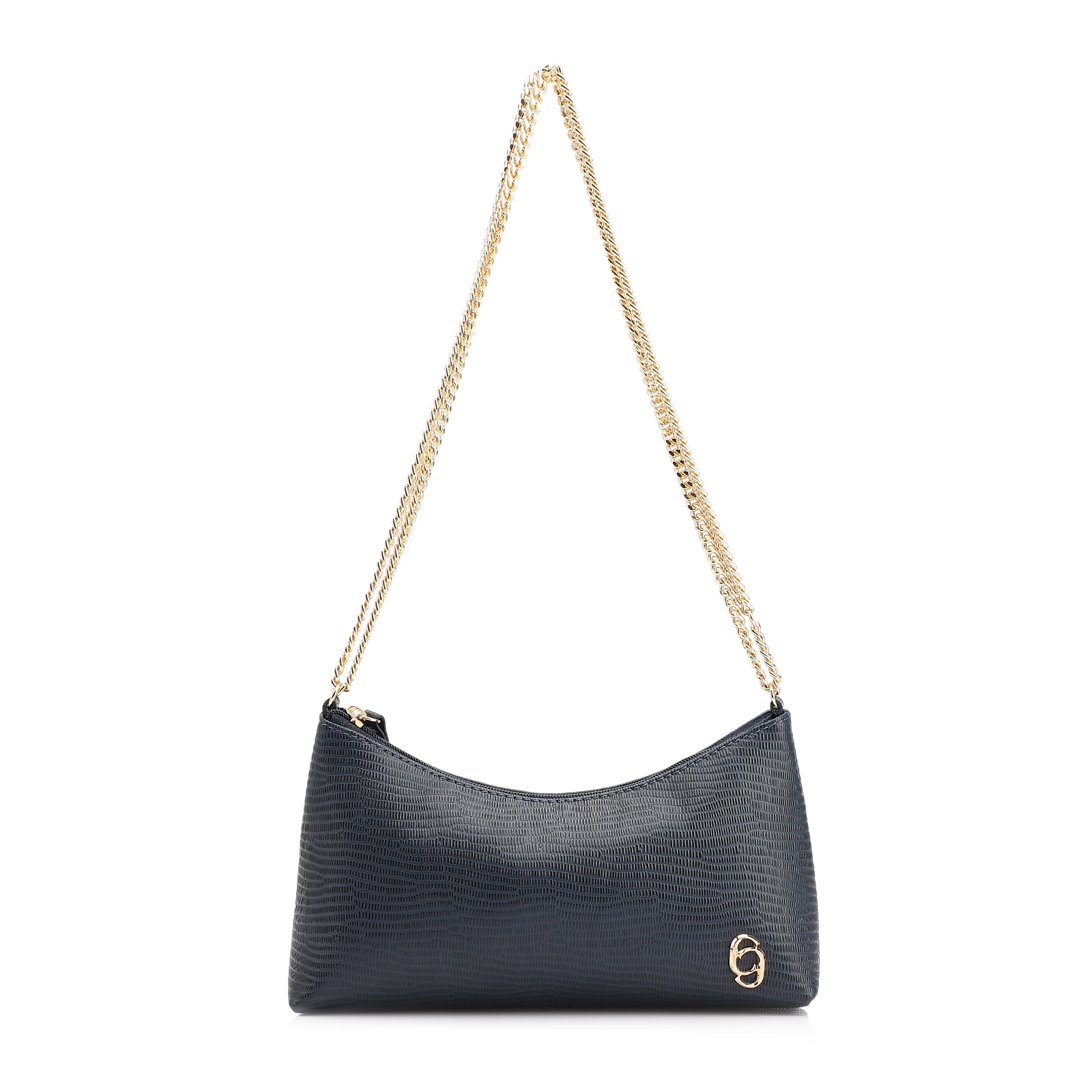 Bolsa De Ombro Correntes Couro Lezard Azul
