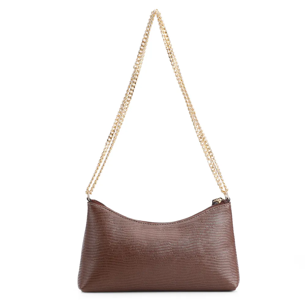 Bolsa De Ombro Correntes Couro Lezard Marrom - imagem 4