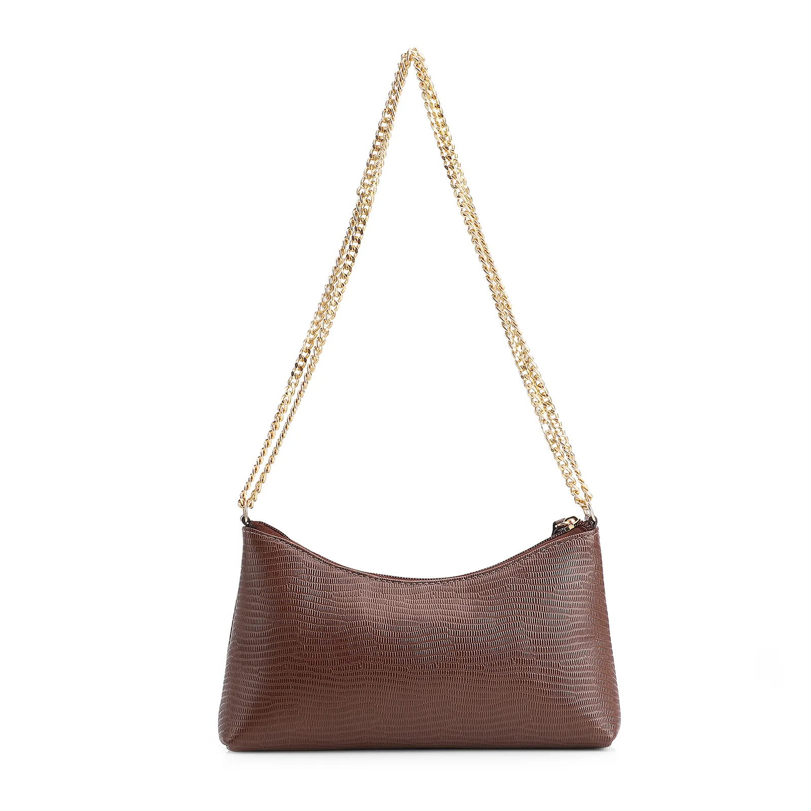 Bolsa De Ombro Correntes Couro Lezard Marrom