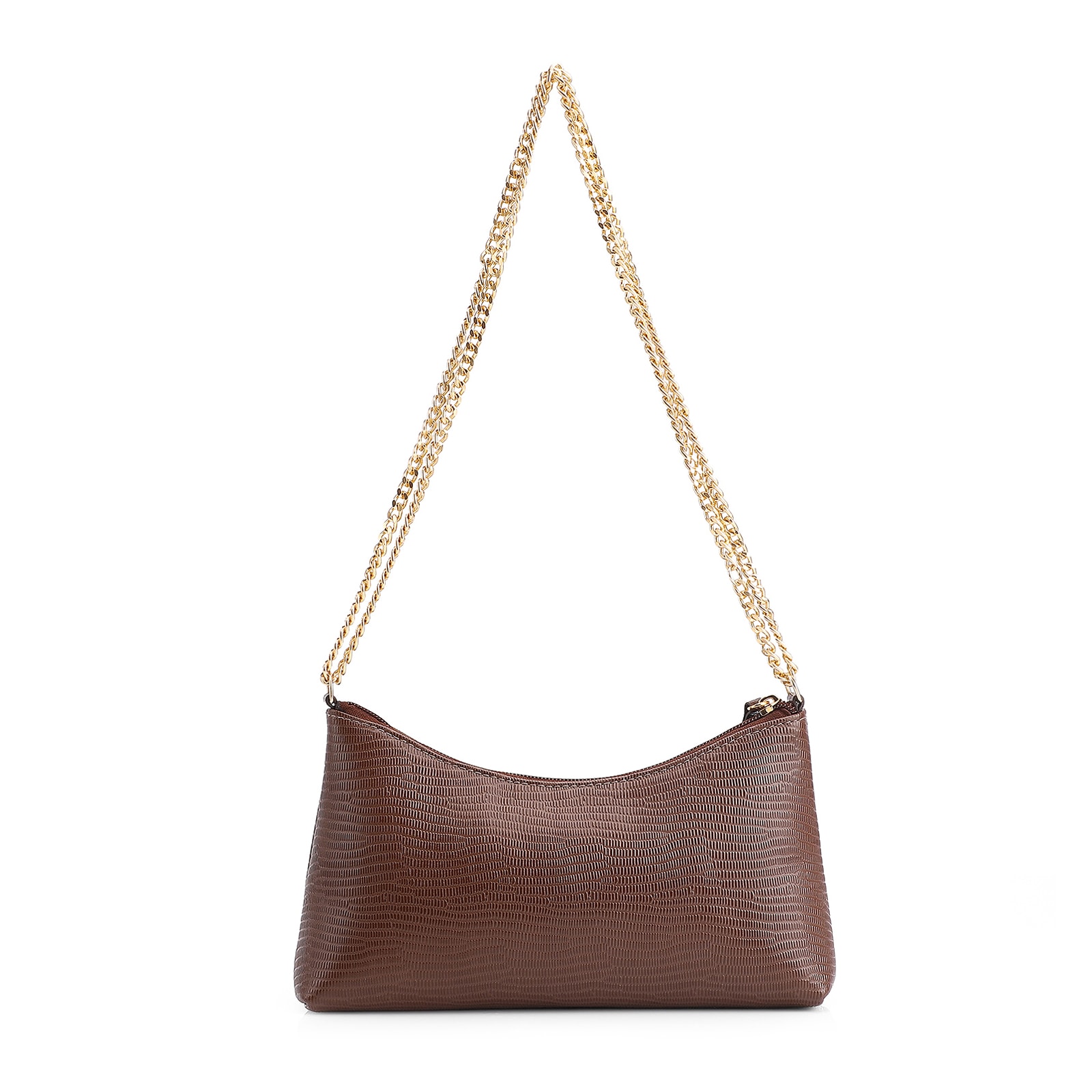 Bolsa De Ombro Correntes Couro Lezard Marrom