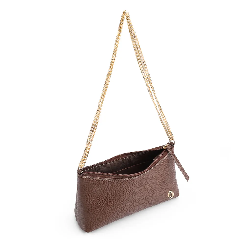 Bolsa De Ombro Correntes Couro Lezard Marrom - imagem 5