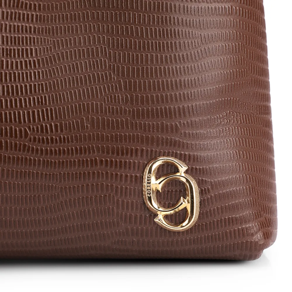 Bolsa De Ombro Correntes Couro Lezard Marrom - imagem 7
