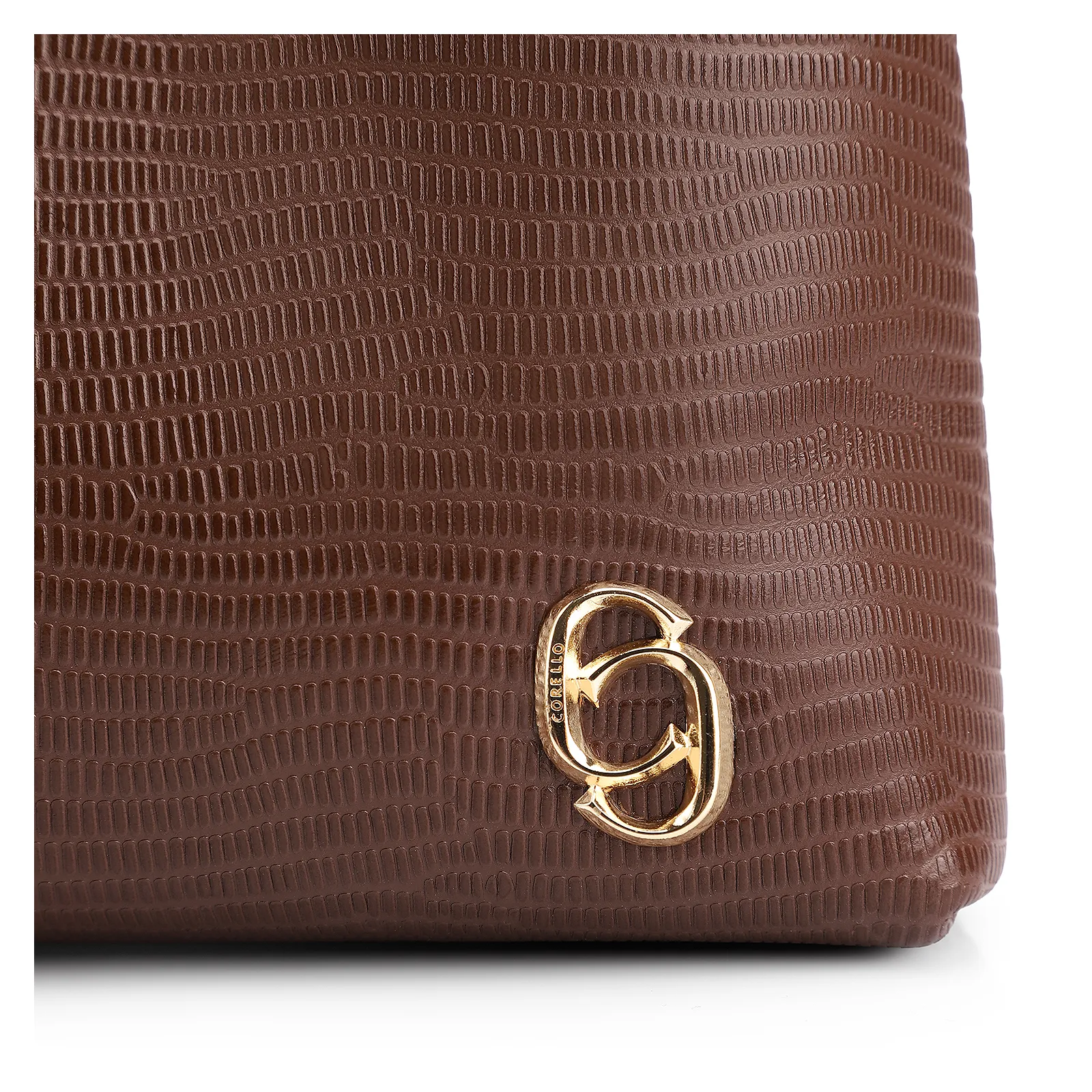 Bolsa De Ombro Correntes Couro Lezard Marrom