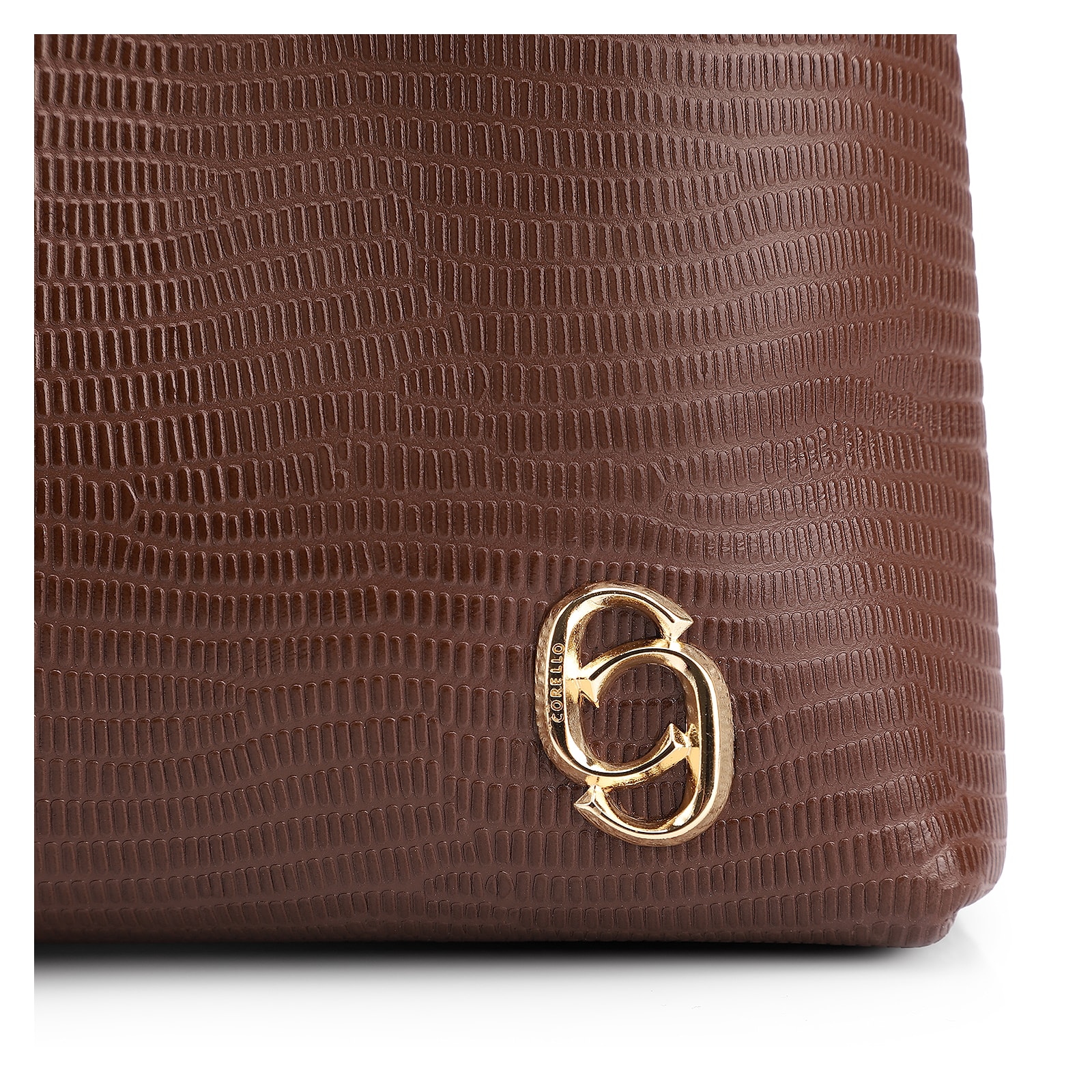 Bolsa De Ombro Correntes Couro Lezard Marrom