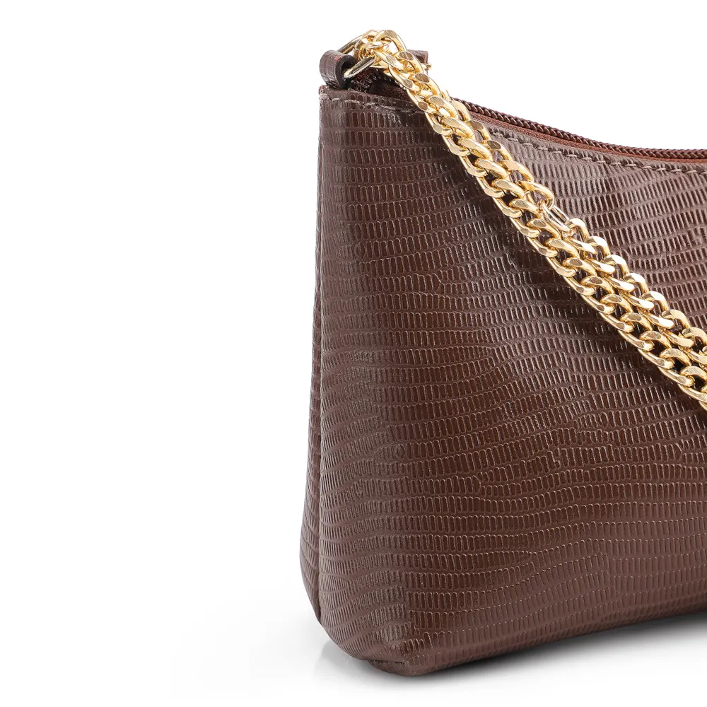 Bolsa De Ombro Correntes Couro Lezard Marrom - imagem 8