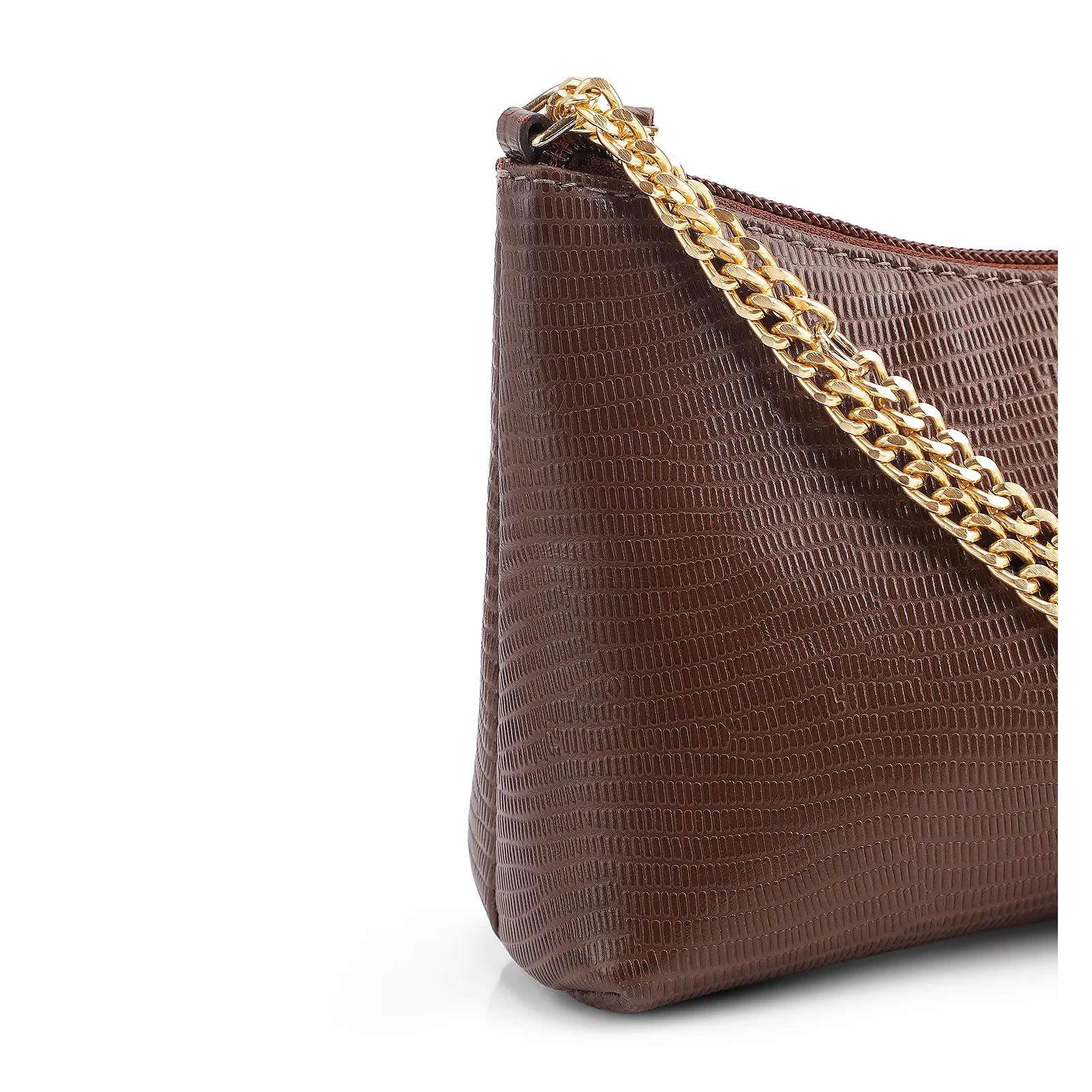 Bolsa De Ombro Correntes Couro Lezard Marrom